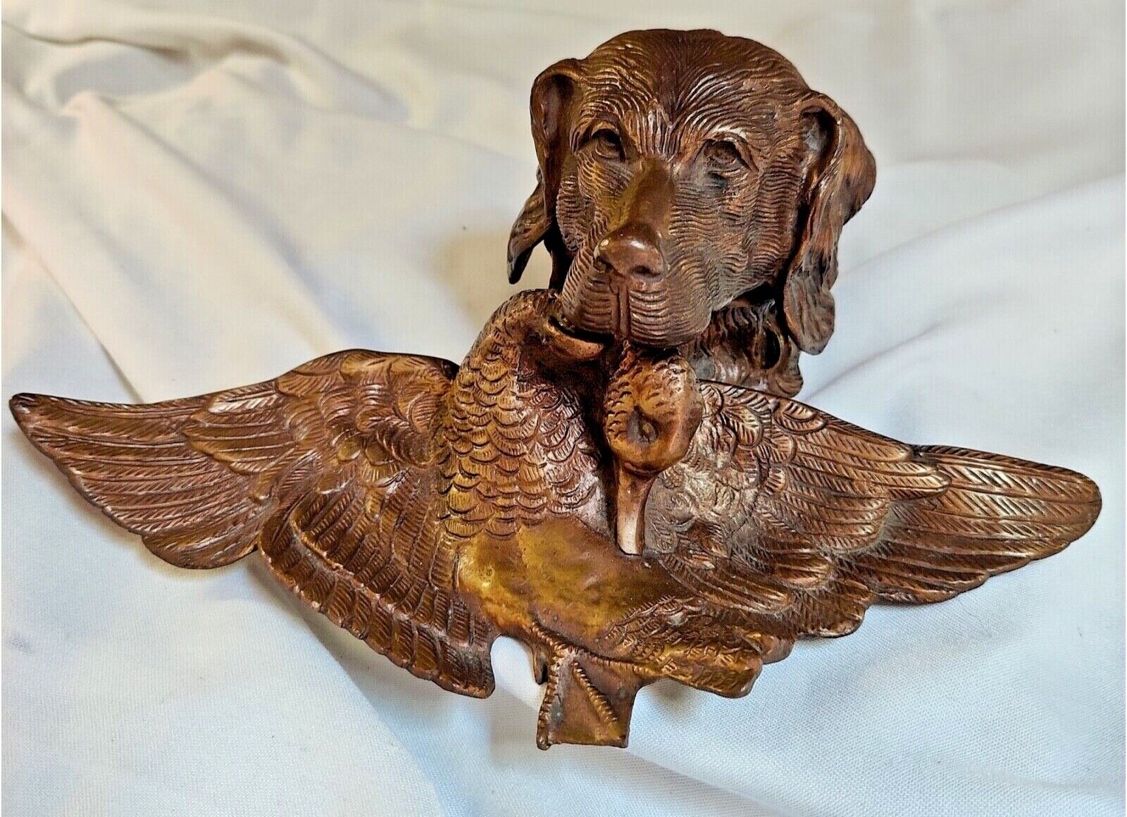 MAGNIFICENT  RARE 19TH c FRENCH  or RUSSIAN BRONZE Hunting Dog  INKWELLl  
