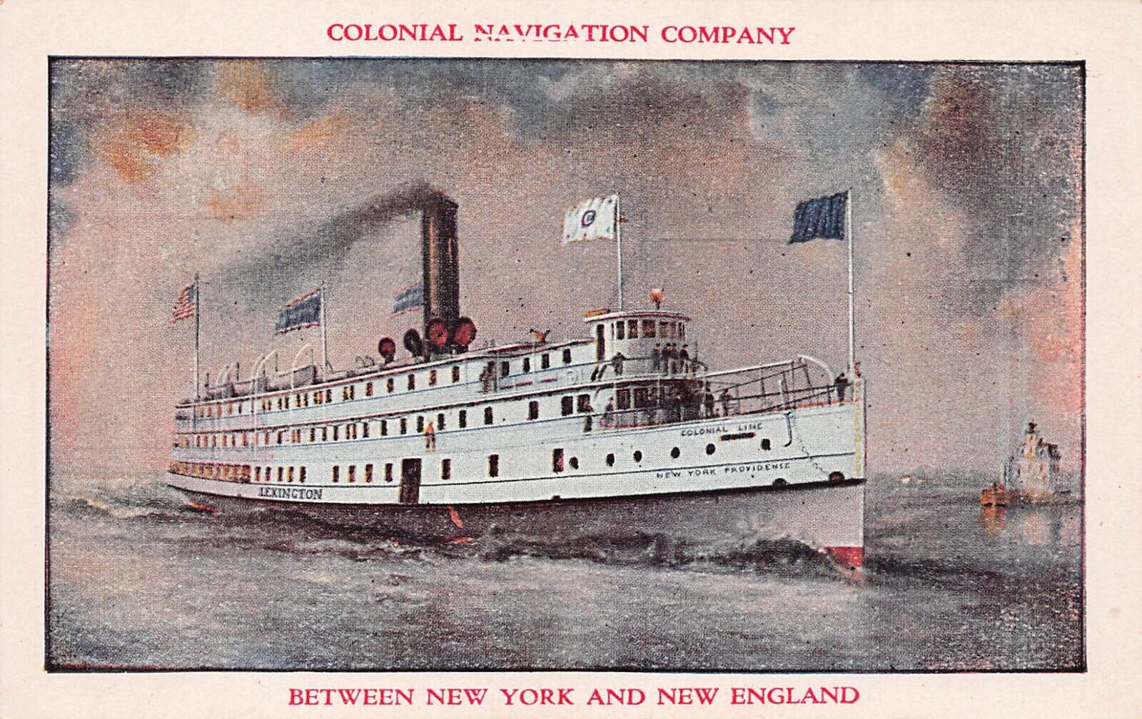 Colonial Line Navigation New York Providence Lexington Steamer Vtg Postcard B65