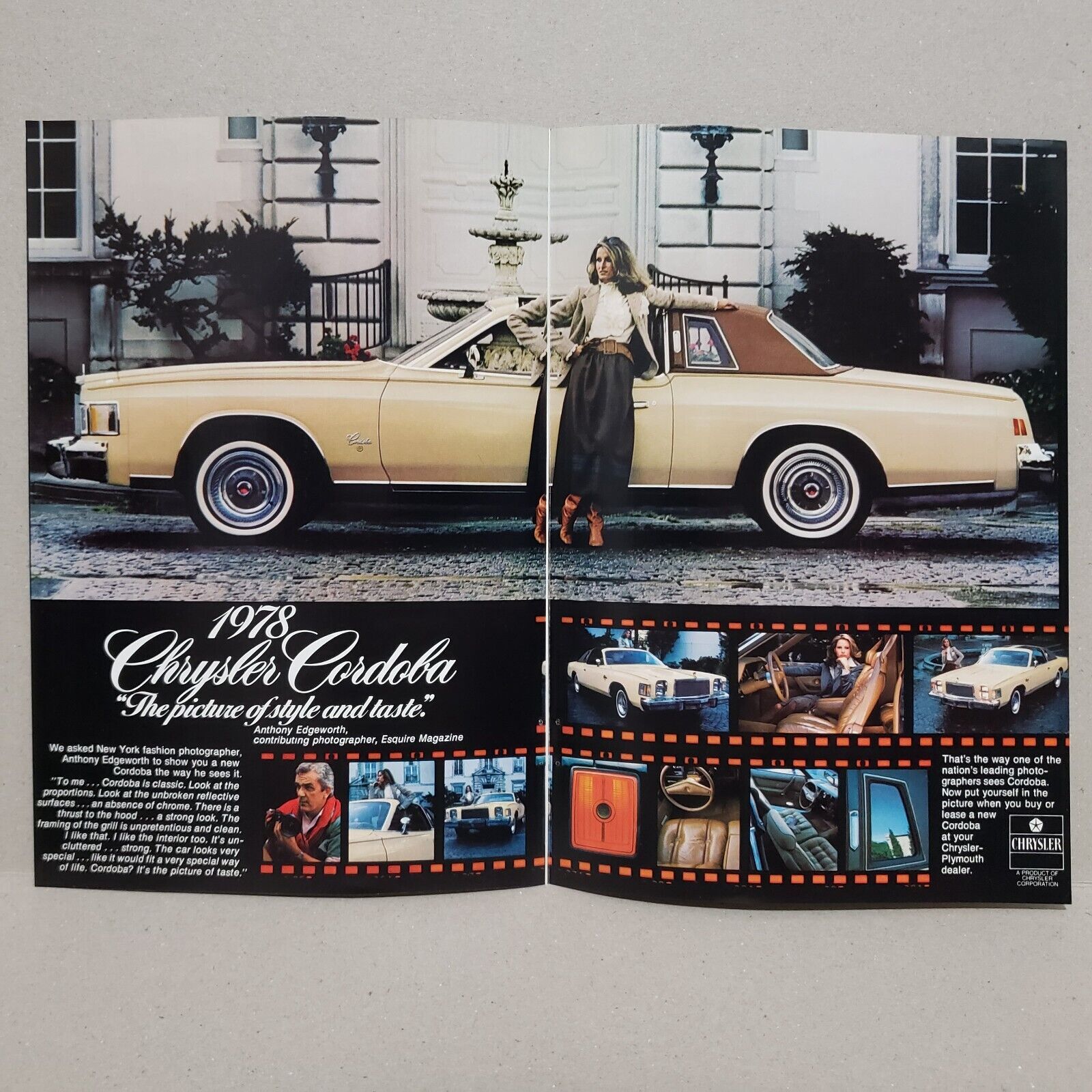 1978 Chrysler Cordoba Classic Car Print Ad Centerfold Picture of Style and Taste