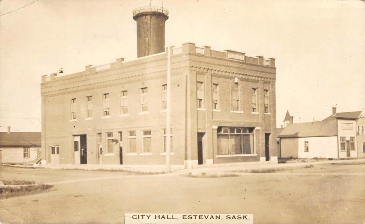 RPPC City Hall ESTEVAN Saskatchewan, Canada 1913 Vintage Photo Postcard