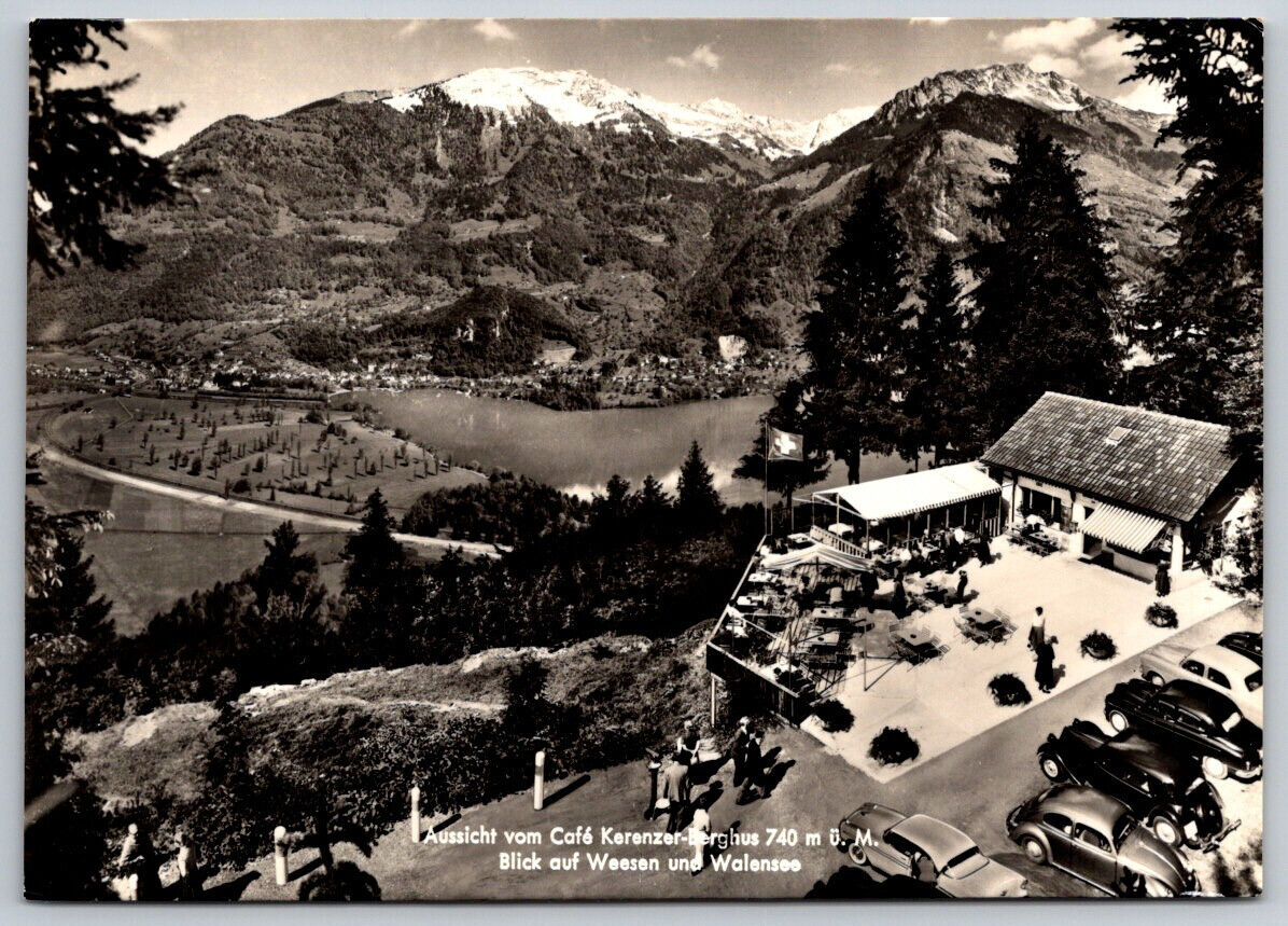 Filzbach Aussicht vom Cafe Kerenzer-Berghus Blick auf Weesen und RPPC Postcard