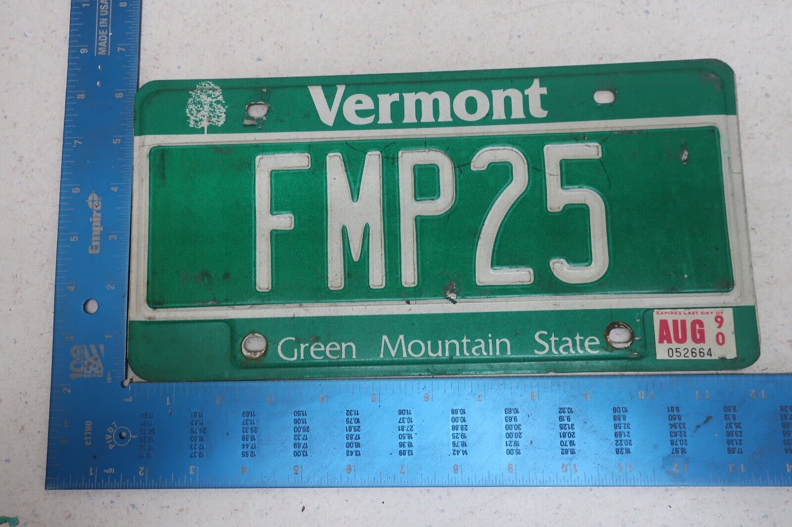 Vermont VT License Plate Tag Vanity 1990 90 Initials Natural Sticker FMP25 #1