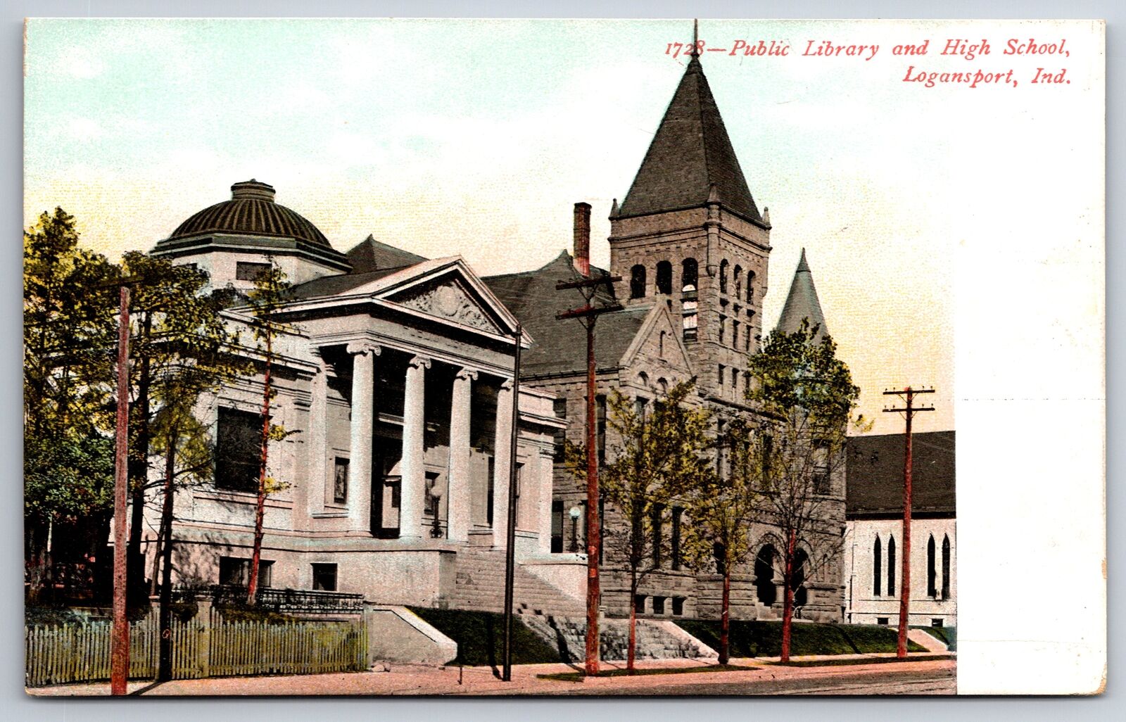 Logansport Indiana~Public Library & High School~c1905 Postcard