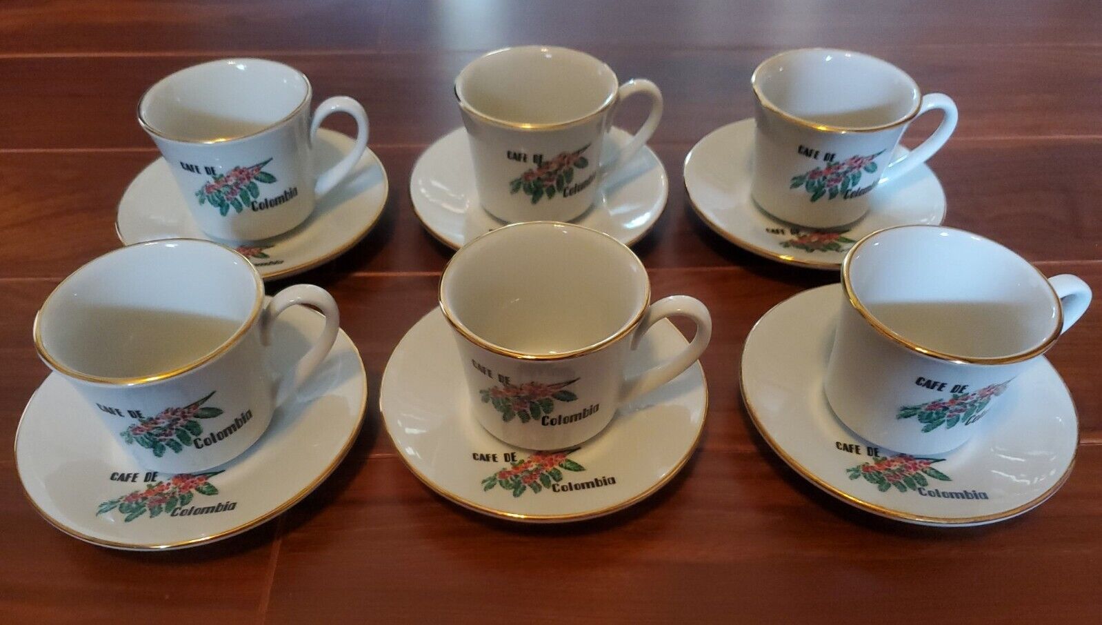 Set Of 6 Vintage Diamante Cafe De Colombia Coffee Espresso Cups & Saucers 