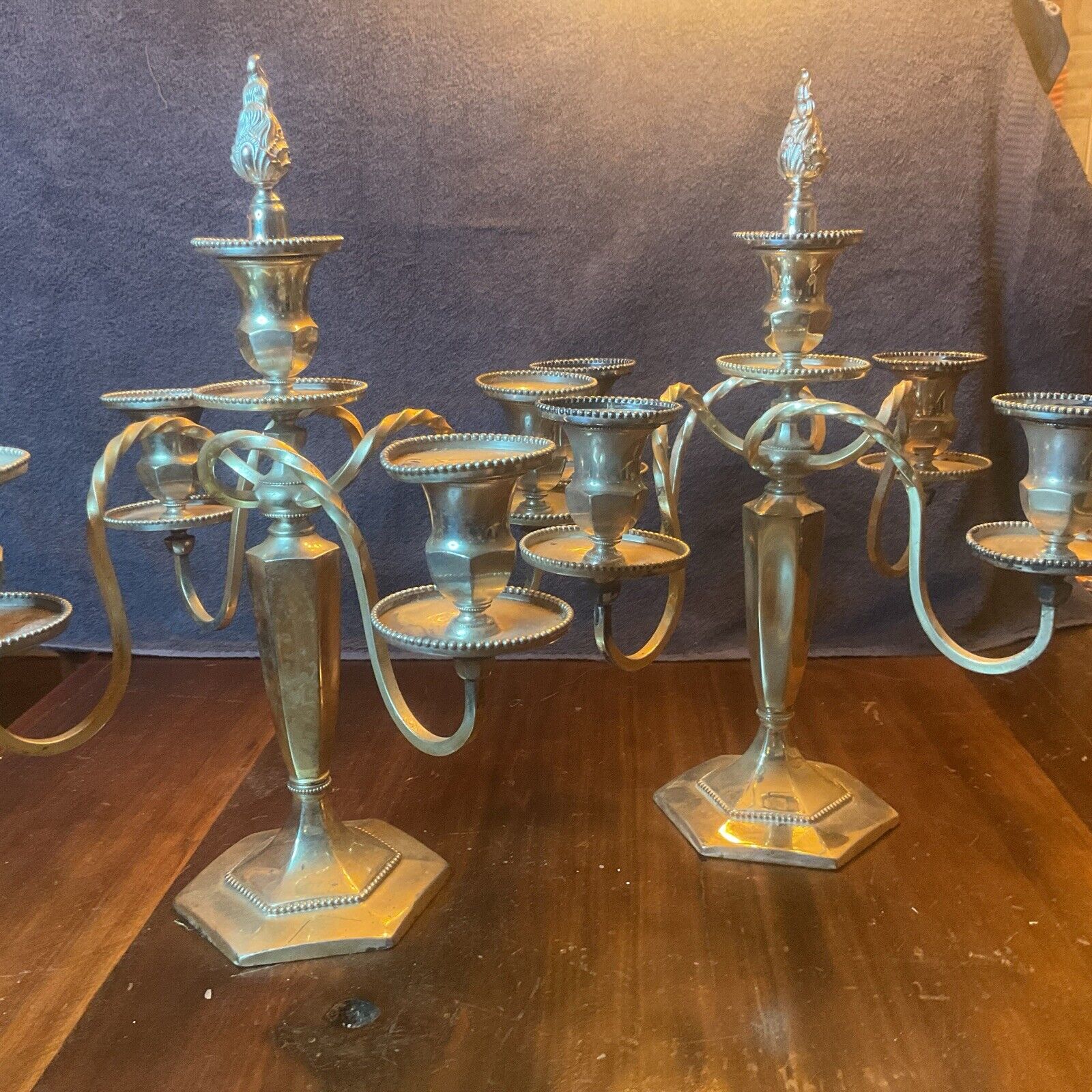 Pair Antique Silver Plated 5 Light Candelabras Taper Candle Holder  By Wilcox