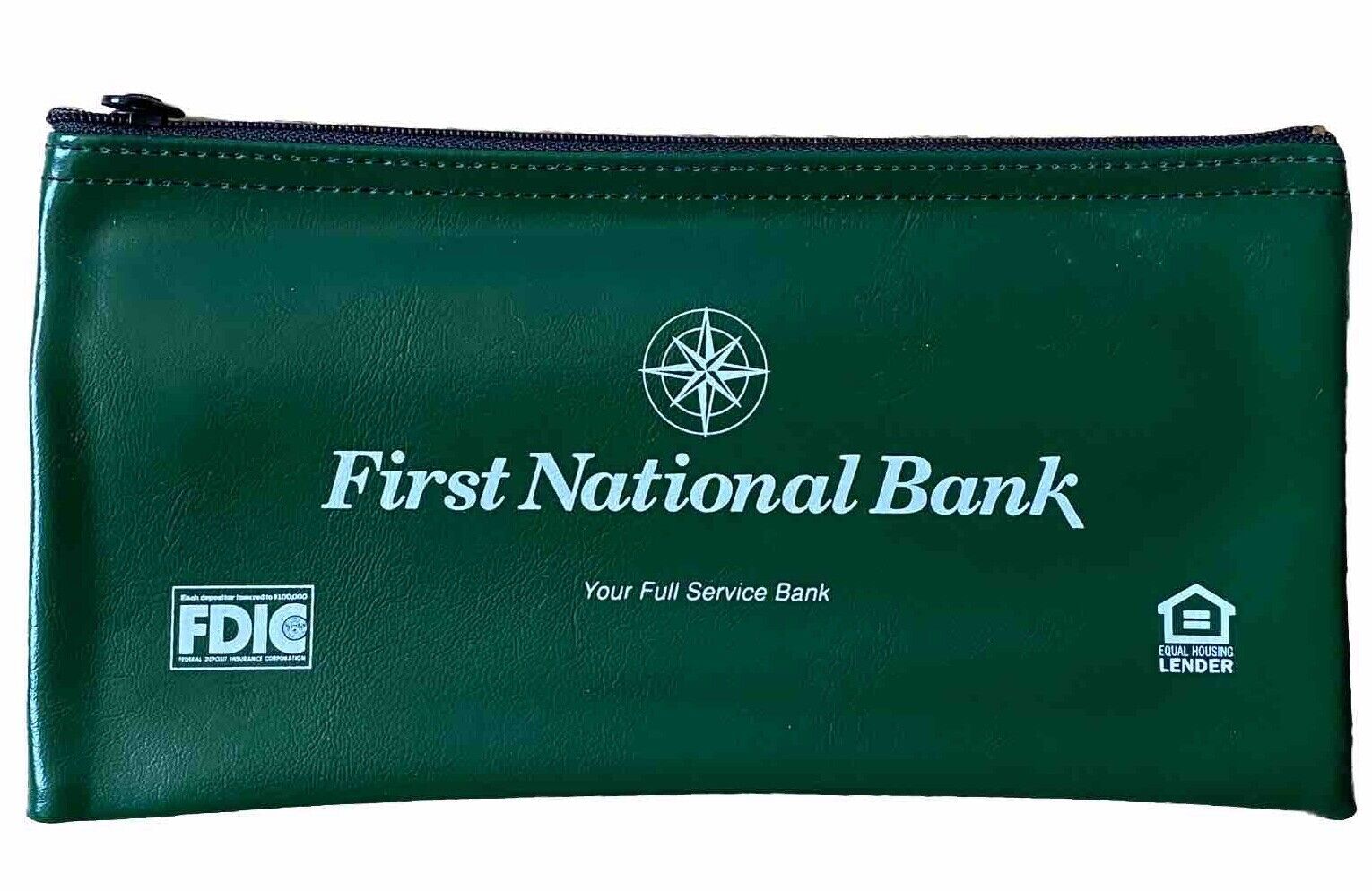 First National Bank Vinyl Deposit Bag 10.5” x 5.5” Green Vintage from NH
