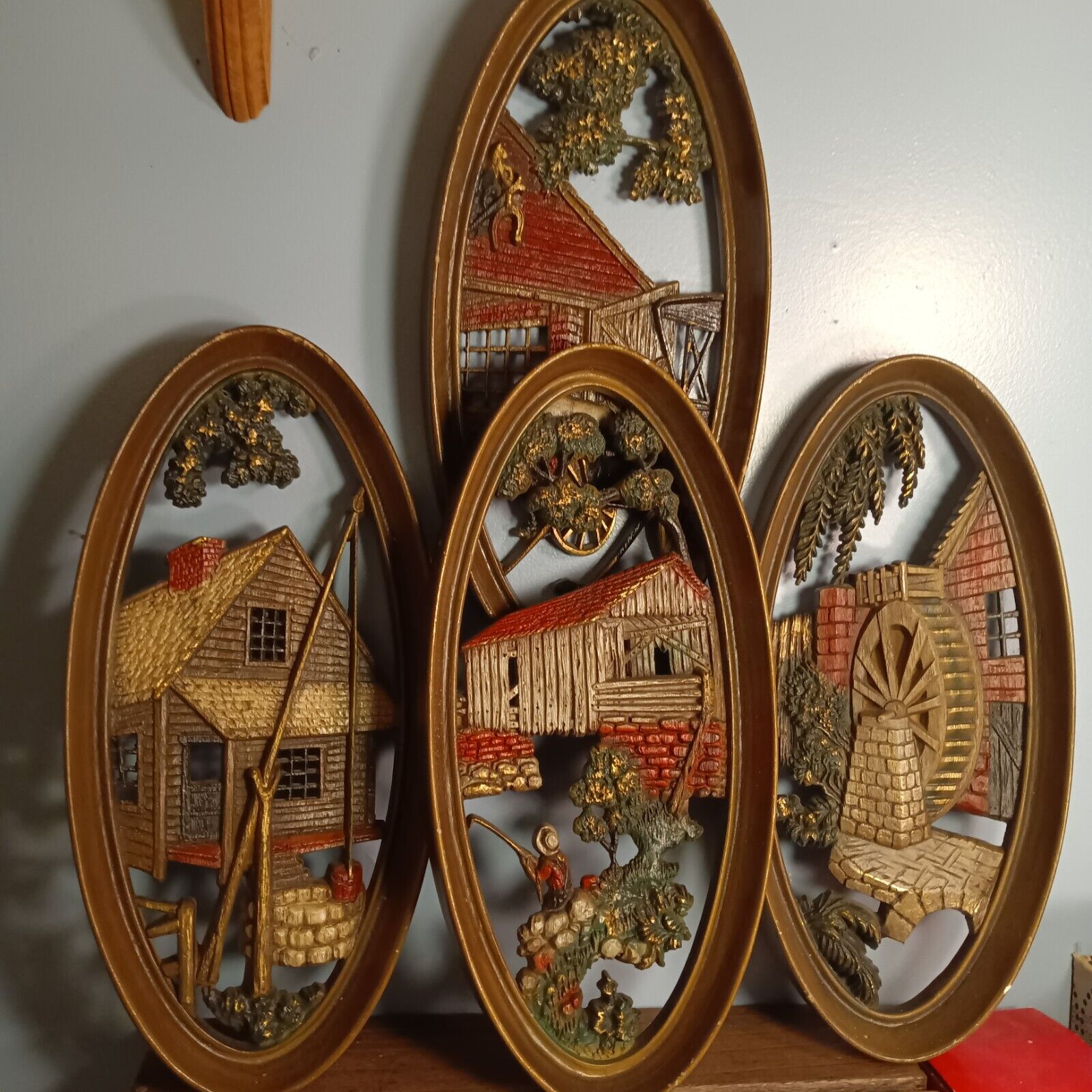Vintage Burwood Products Wall Art, Country Scenes, Set Of 4, Plastic, Wall Decor