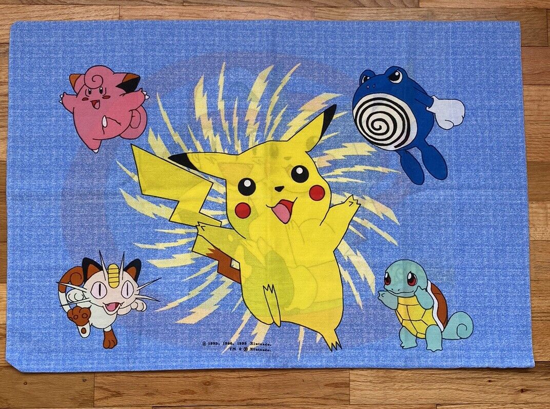Vtg 1998 Pokemon Double Sided Standed Pillowcase Pikachu Ash Clefairy Squirtle
