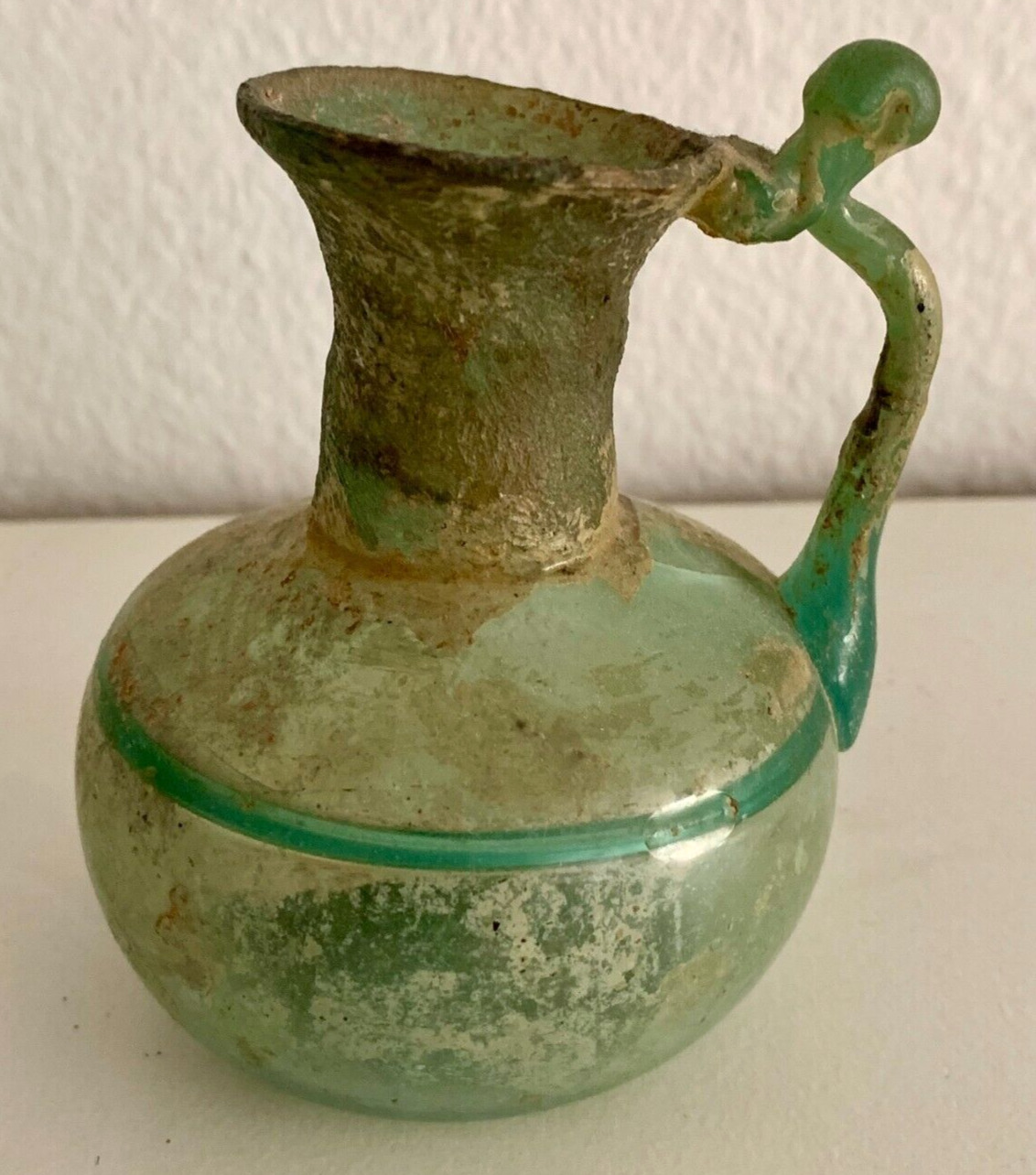 Rare Ancient Roman Glass Jug Juglet from Masada Southern Judea  2nd Century AD