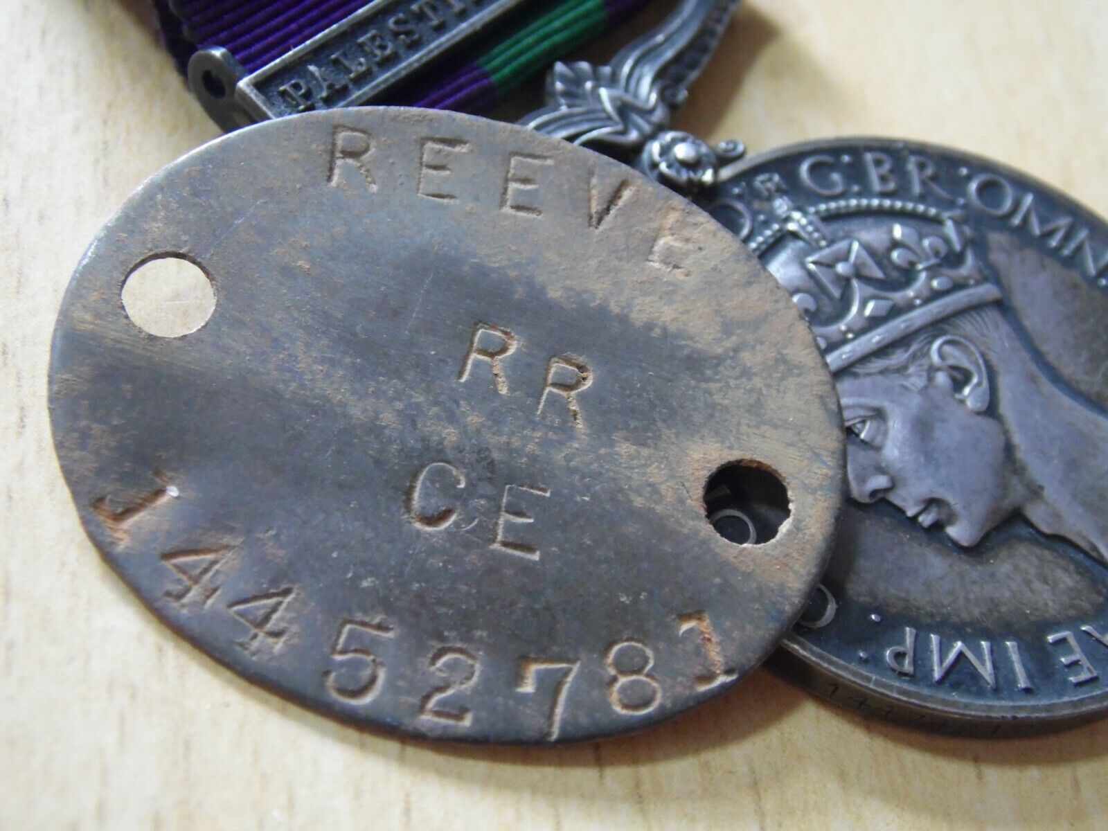 WW2 relic dogtag RAC RTR REEVE Palestine 45-48 15/19 Hussars 14452781