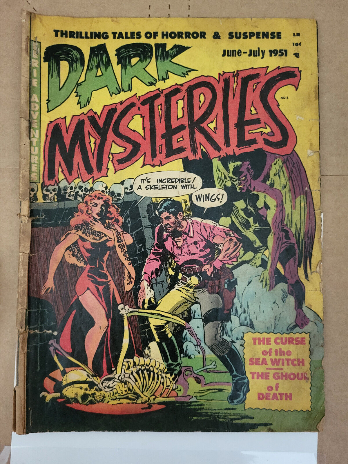 Dark Mysteries 1 PR(cut out,staples added)Wally Wood skull cover Pre Code Horror