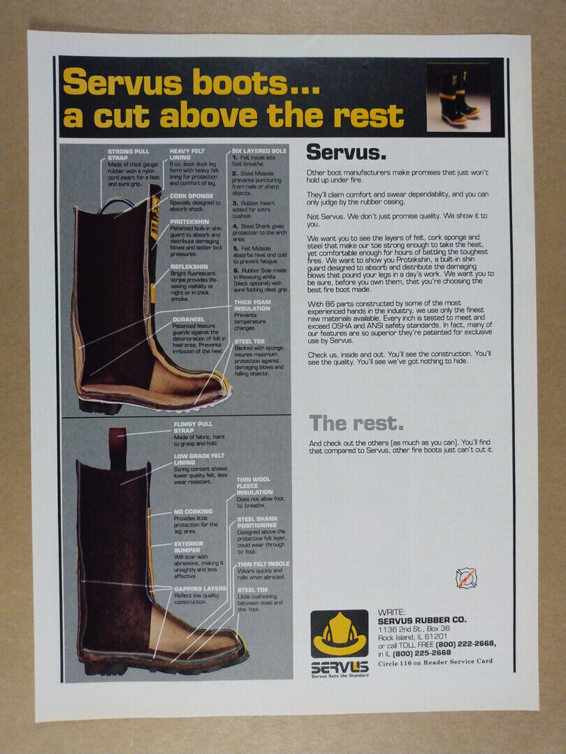 1985 Servus Firefighter Boots vintage print Ad