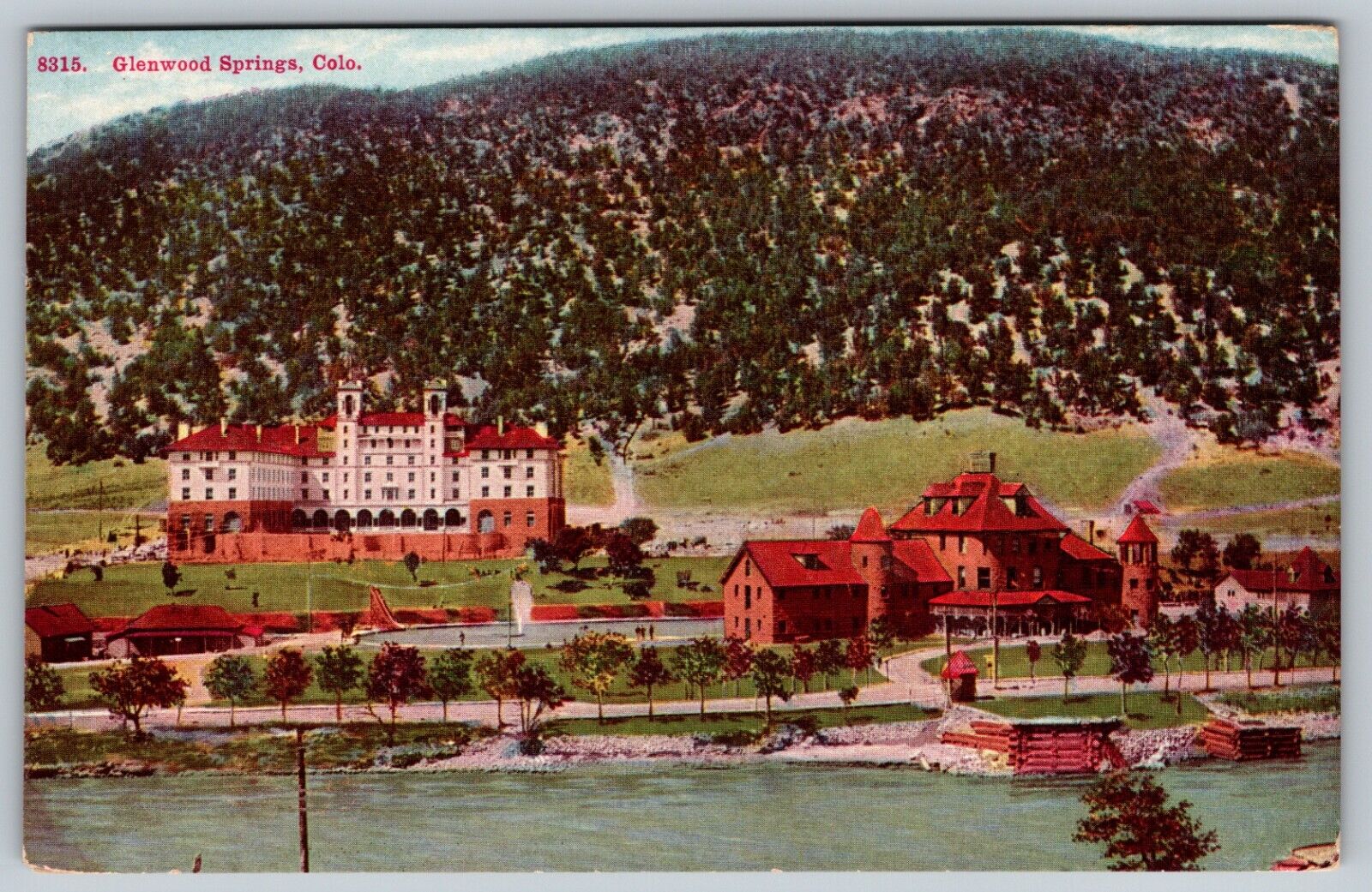 Hotel Colorado Glenwood Springs Colorado Aerial View 1916 Vintage Postcard