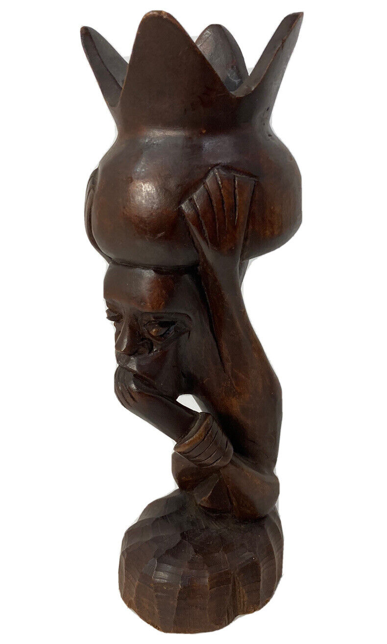 Vintage West African Hand Carved Exotic Wood 12” Figurative Sculpture
