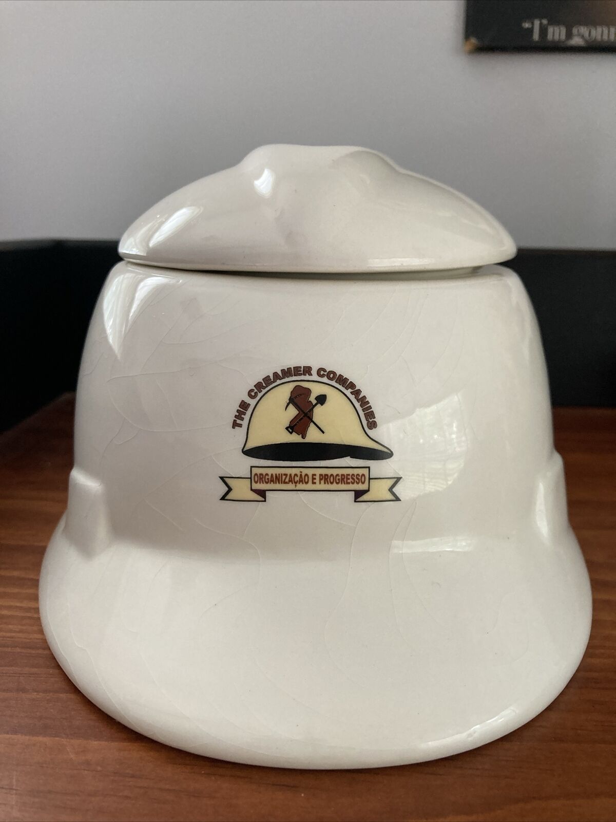 Unique Vintage Ceramic Hard Hat Cookie Jar ? with Lid