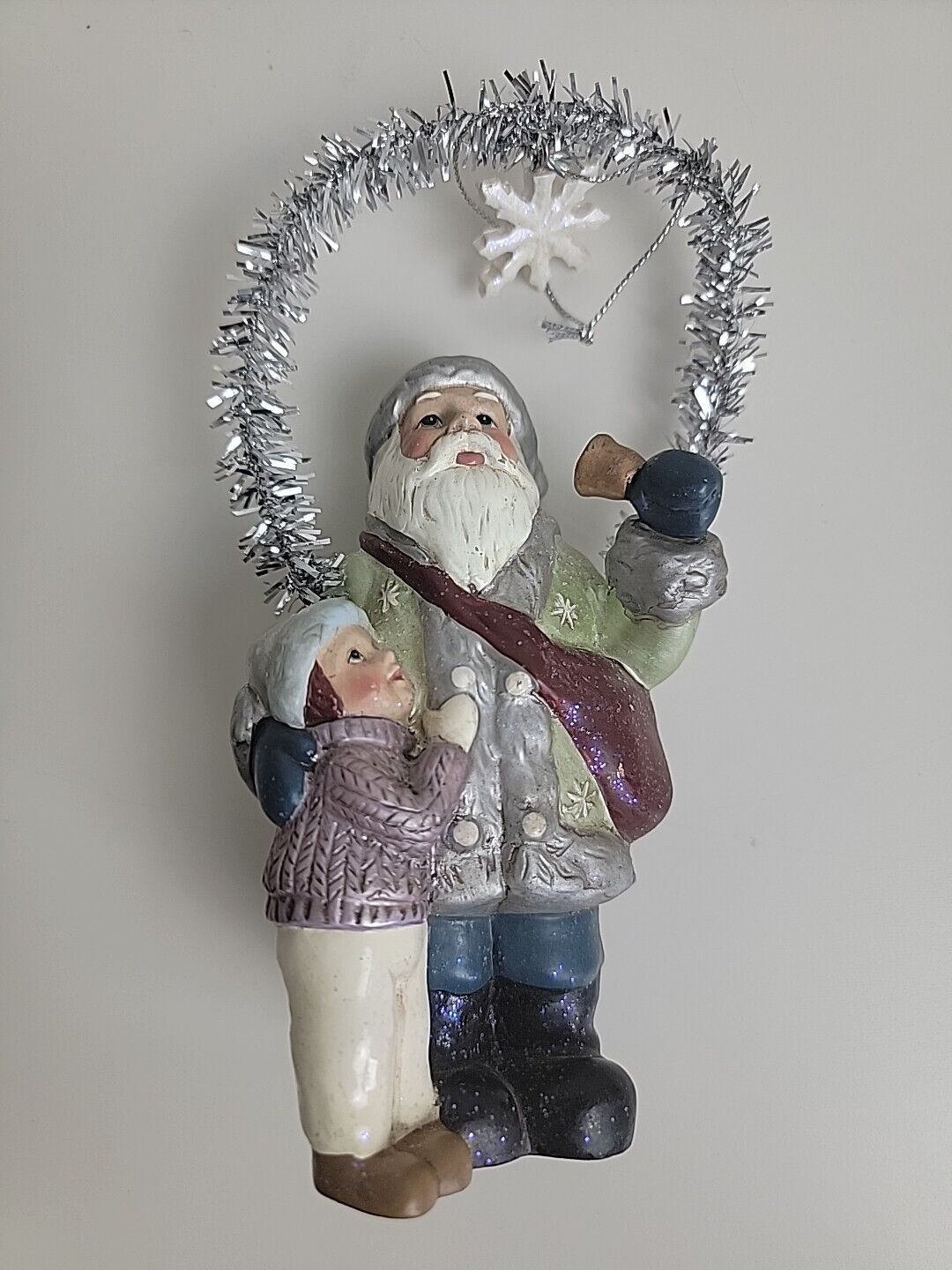 Costco Vintage Style Holiday Ornament Santa, Little Girl, Tinsel, NOS, Christmas