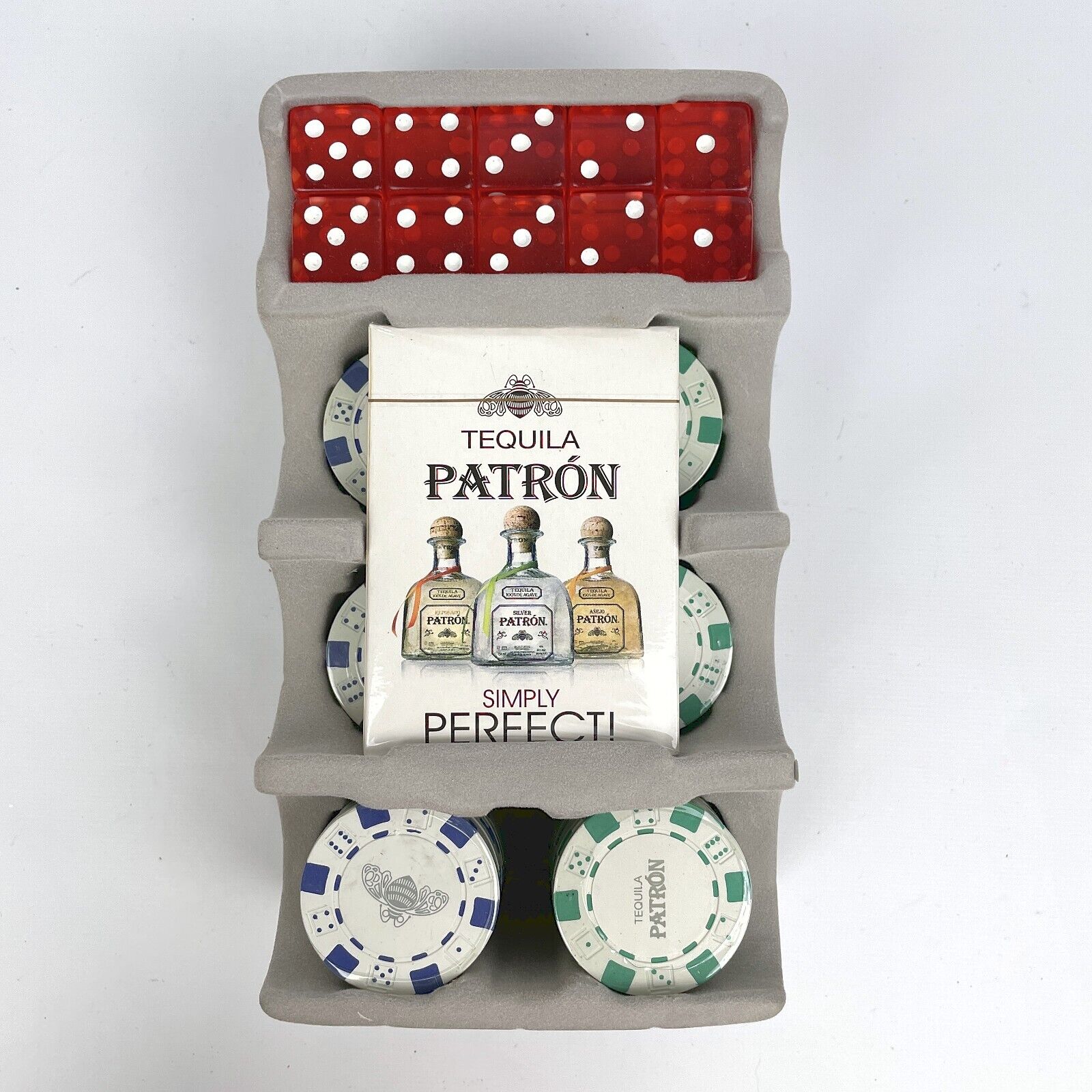 Complete Patron Tequila Poker Set  96 Heavy Clay Chips 10 Dice & Sealed Cards