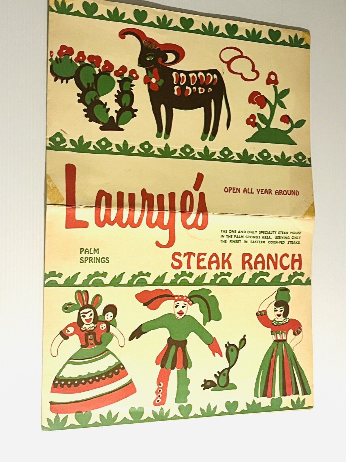Palm Springs Vintage Restaurant Menu Laurye\'s Steak Ranch Mid Century 1950\'s