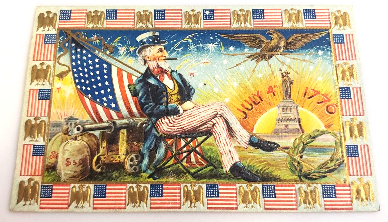 UNCLE SAM July 4th 1776 Independence Day Holiday 1912 ANTIQUE Embossed POST CARD