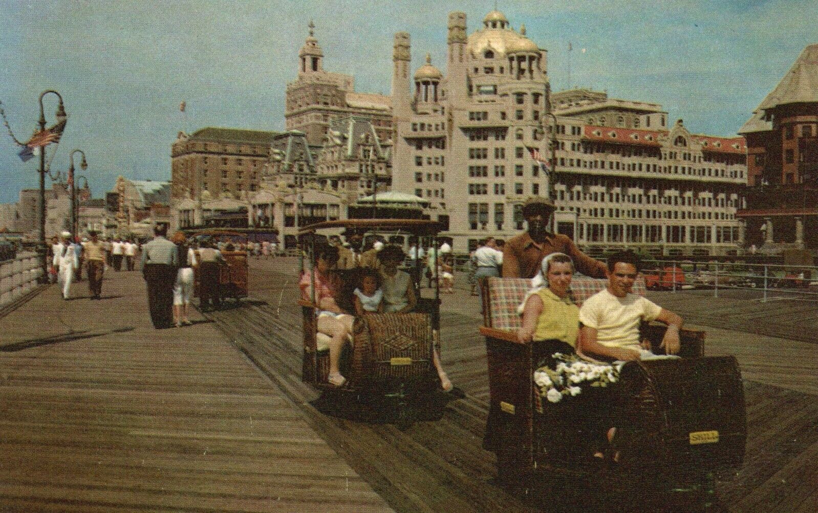 Postcard NJ Atlantic City Rolling Chairs Boardwalk 1953 Chrome Vintage PC H9908