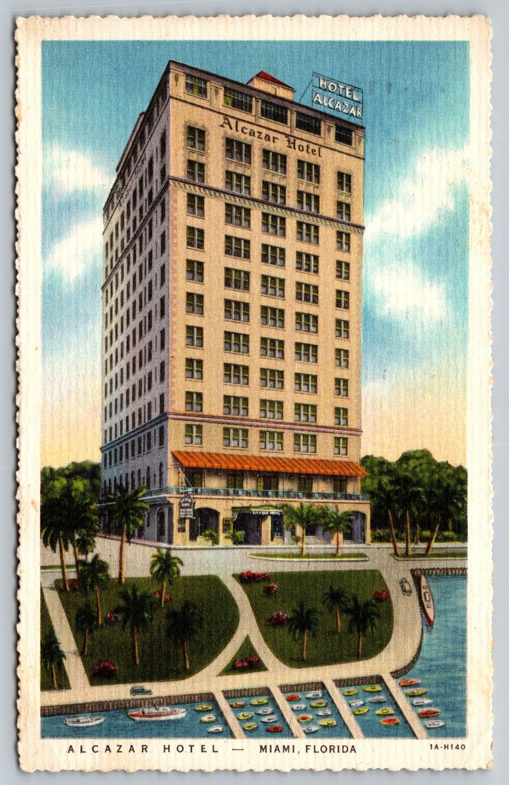 Vintage ALCAZAR HOTEL  Miami Florida Postcard. Deckled Edge