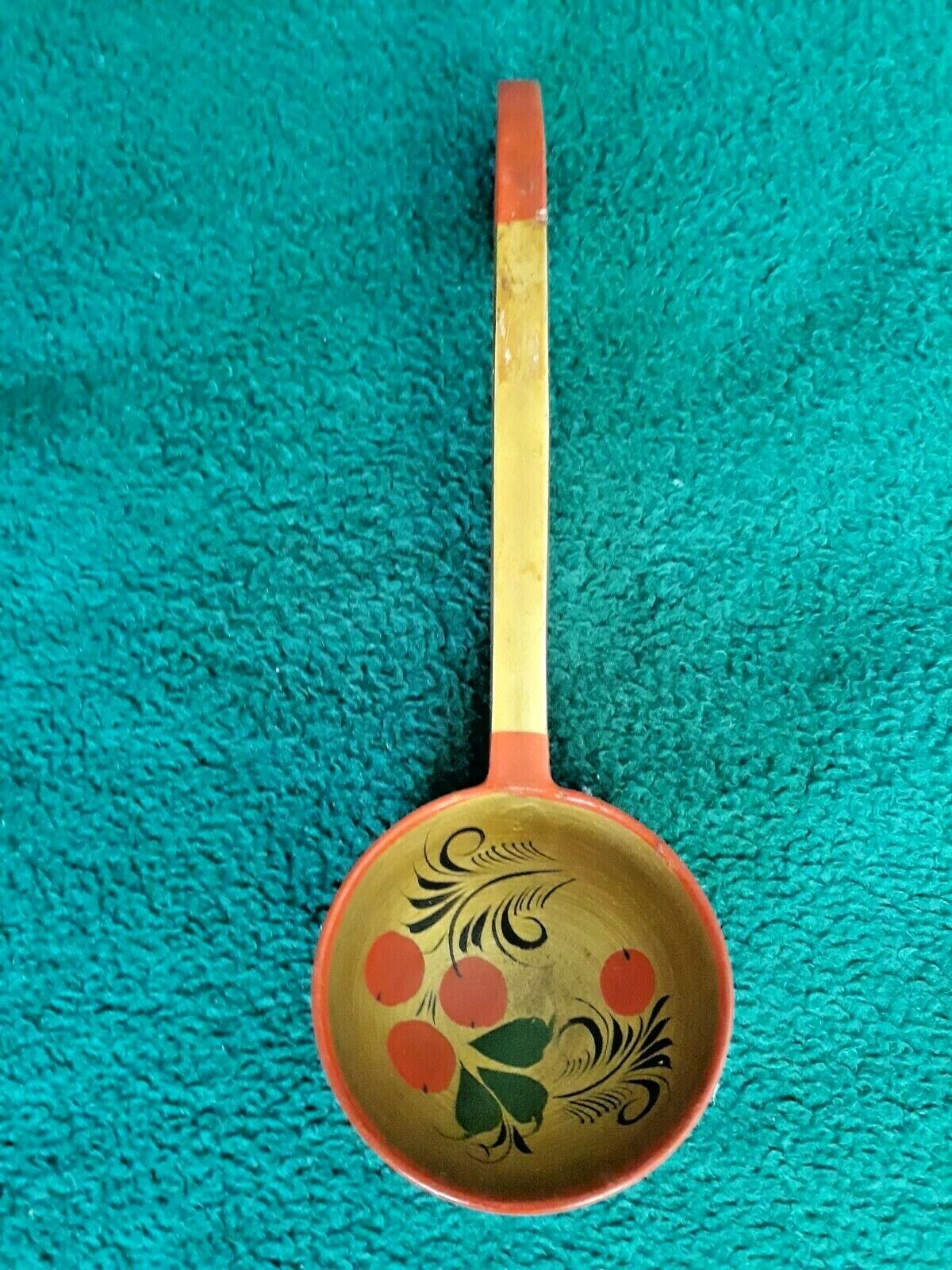 Russian Khokhloma Hand Painted Wooden Ladle Spoon With Hook Vintage Soviet USSR