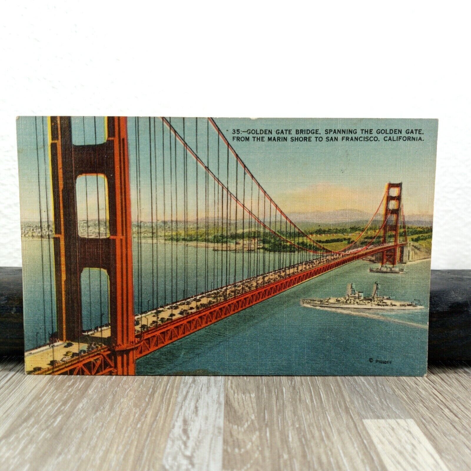 Vintage Postcard 35 Golden Gate Bridge Spanning the Marin Shore to San Francisco