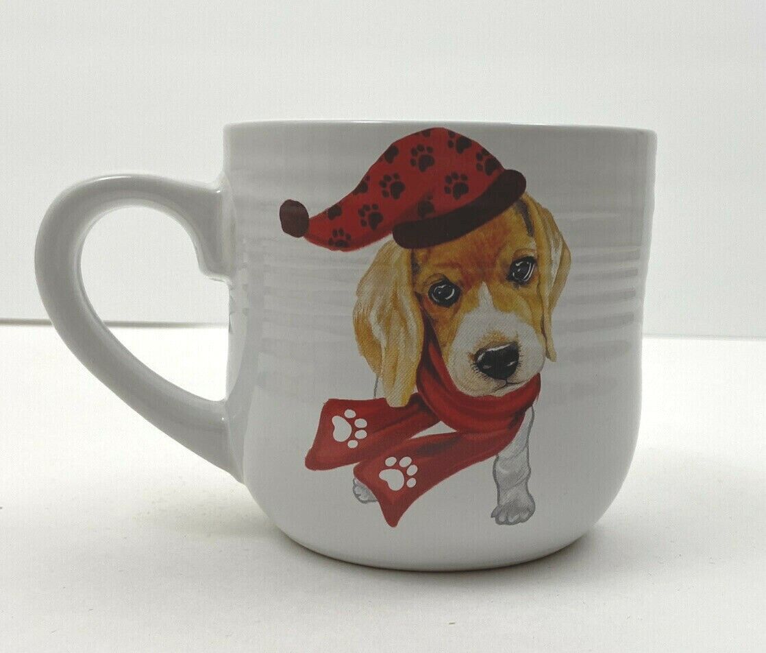 Beagle Coffee Mug White Beagle in Scarf & Hat \