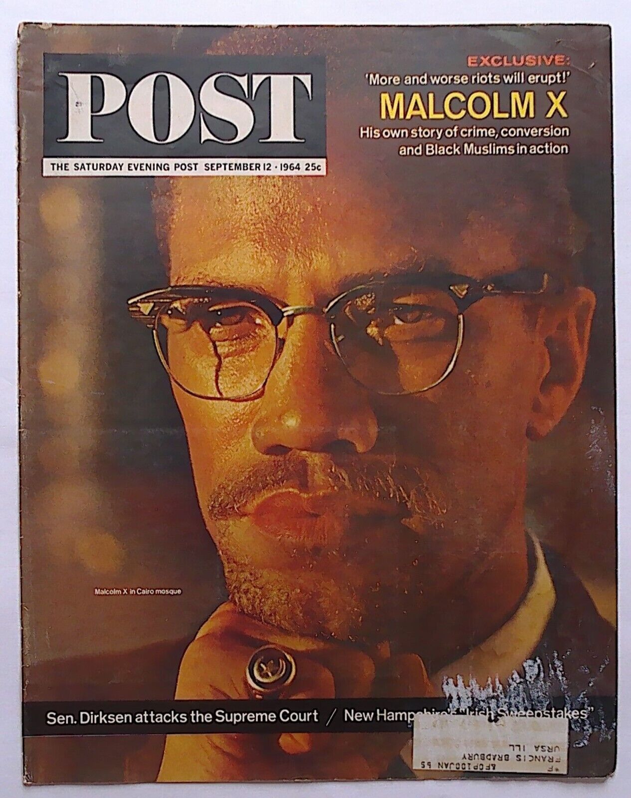 The Saturday Evening Post Magazine COVER ONLY (  Malcolm X ) September 12, 1964