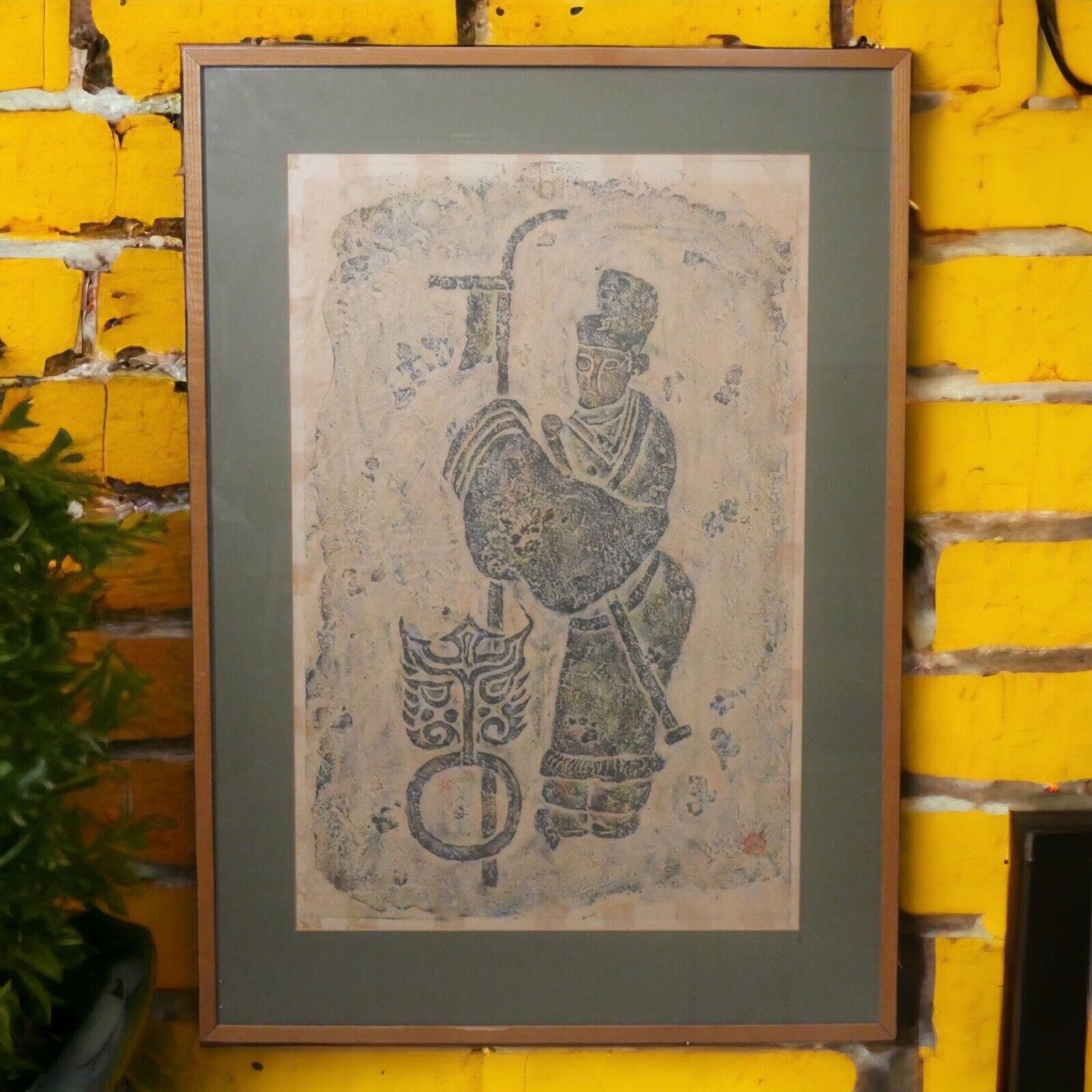 Mid 20th Century Thai Holy Man in Robe Framed Charcoal Rubbing Art