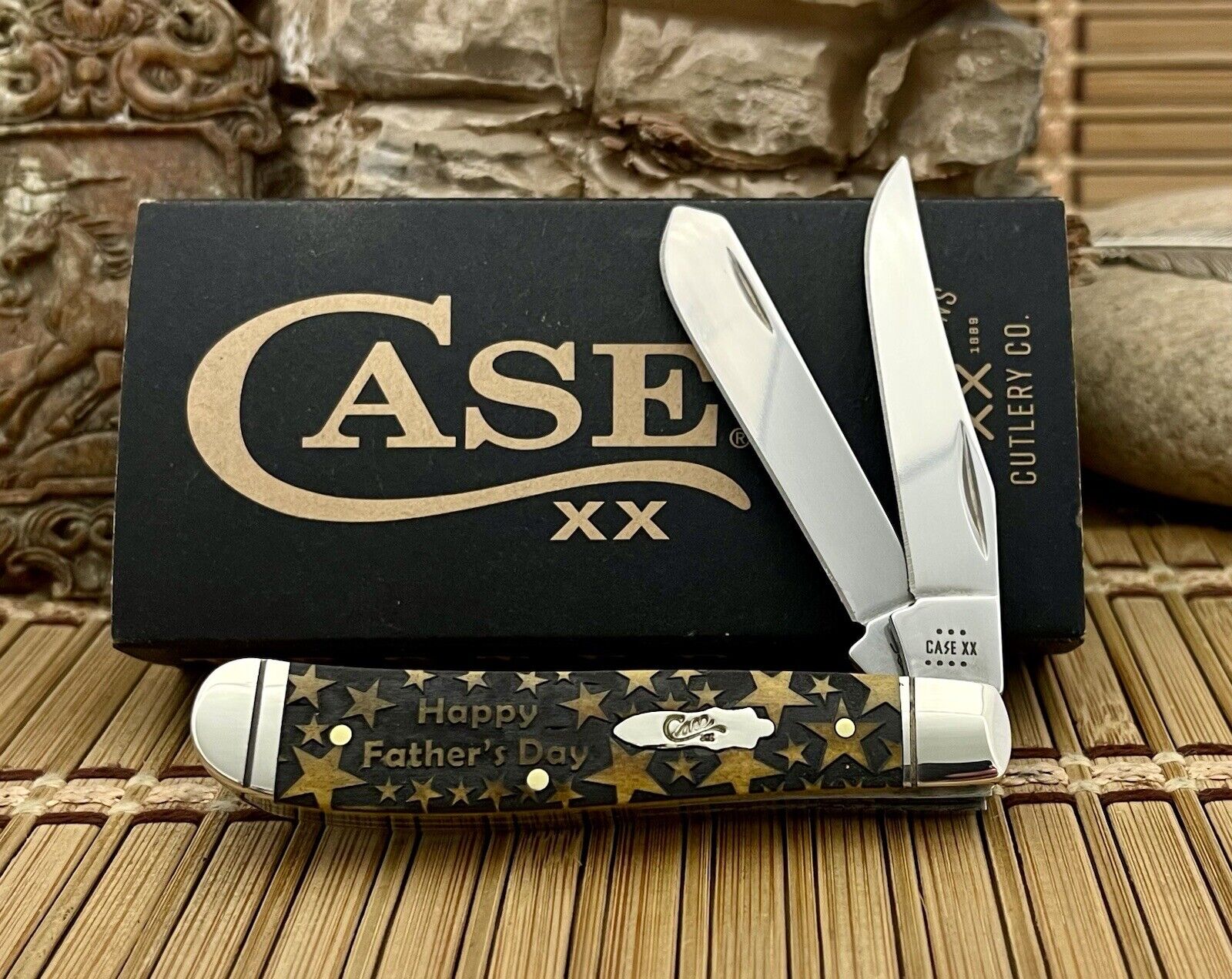 Case XX USA Antique Bone Happy FATHERS DAY Mini Trapper Pocket Knife