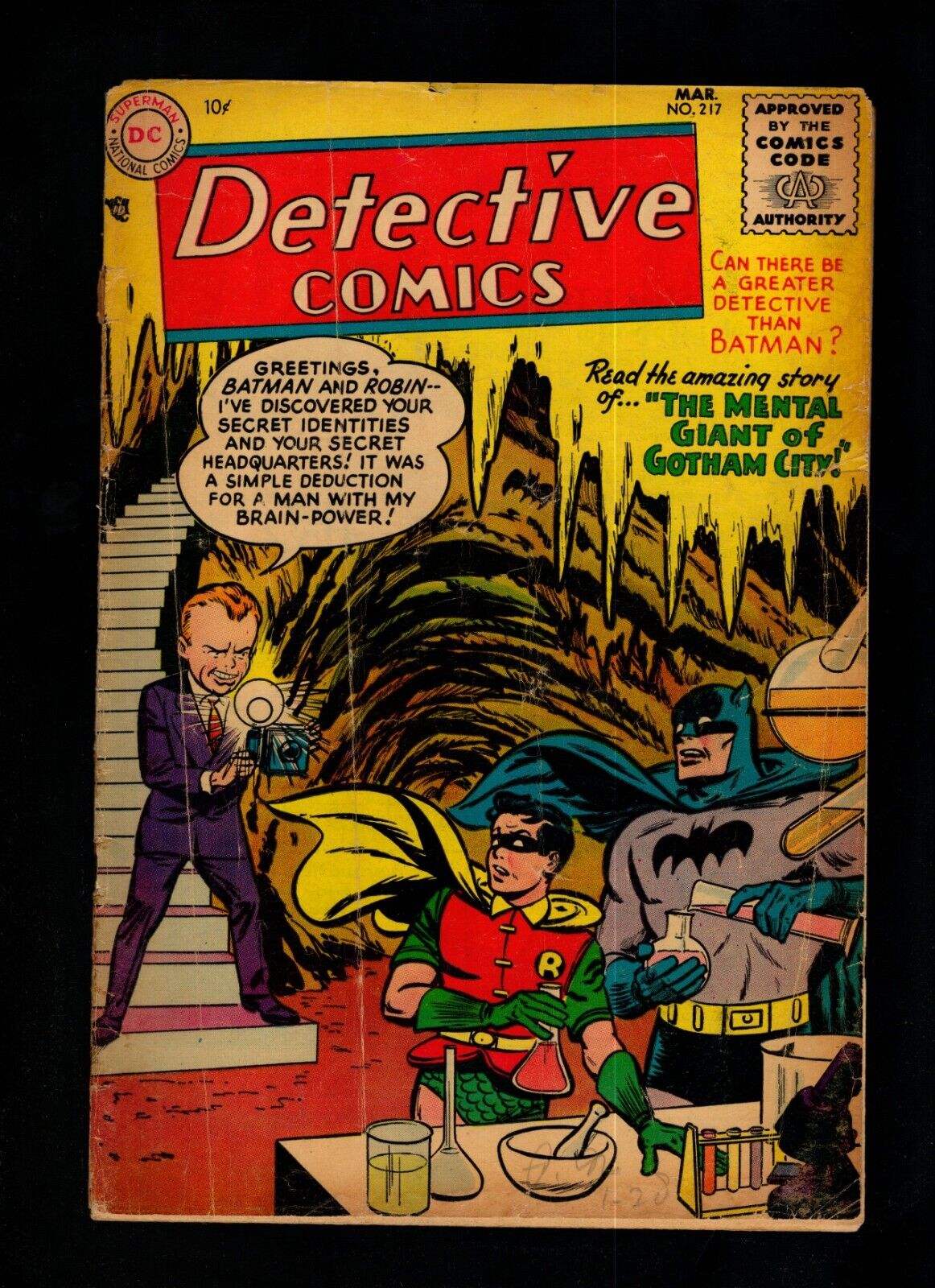 DETECTIVE COMICS #217, BATMAN VS MENTAL GIANT, DC GOLDEN AGE, 1955