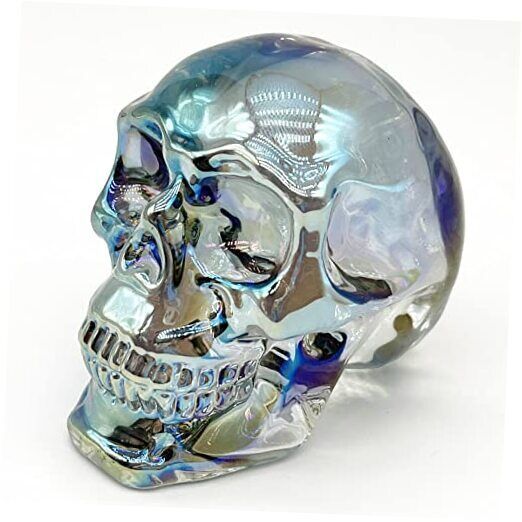 FZBHRO Crystal Skull Head Statues Clear Skull Figurines K9 Glass Silver Blue