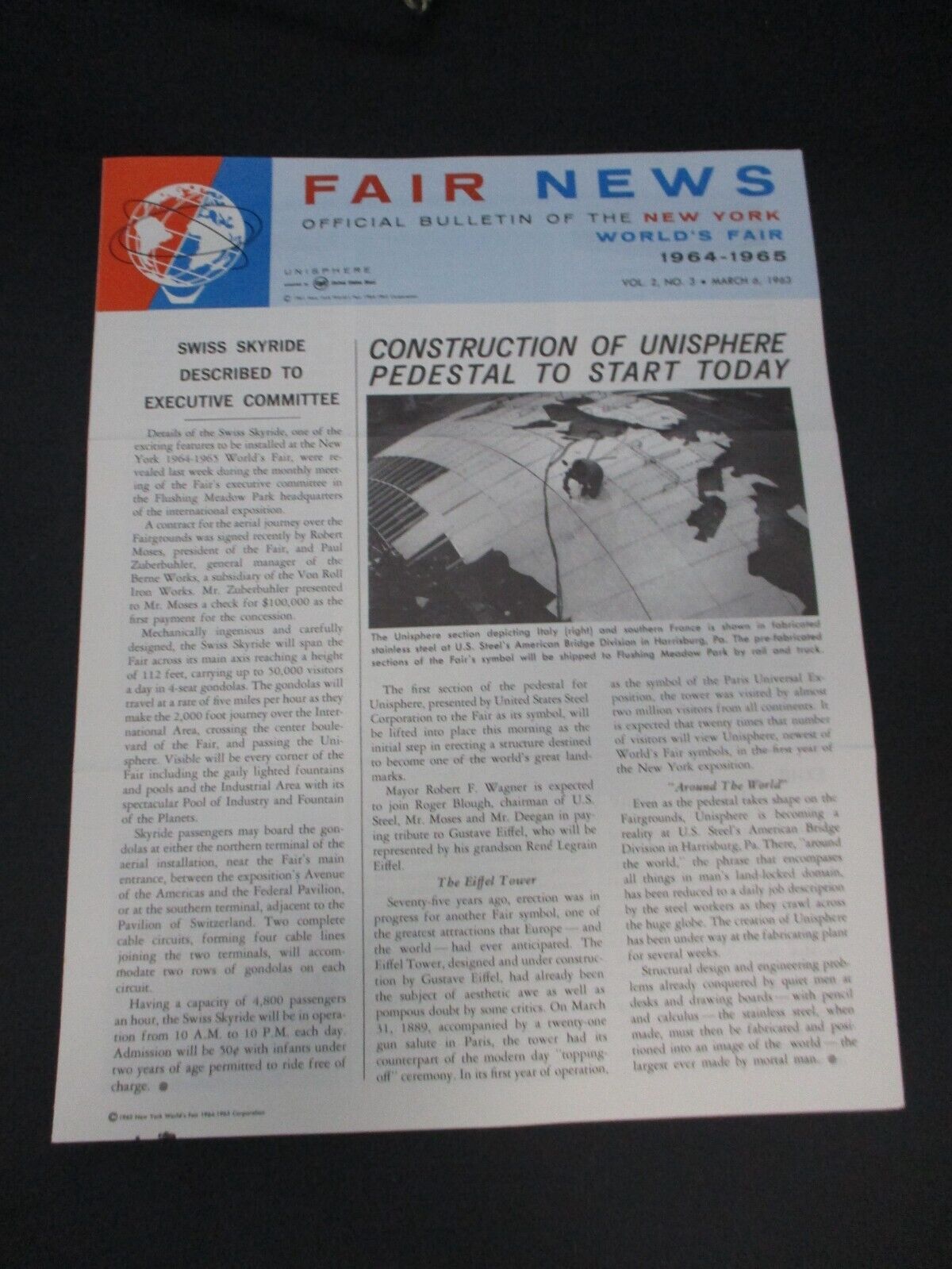 1964 - 1965 New York World\'s Fair Official Bulletin Vol. 2 No. 3 March, 6 1963
