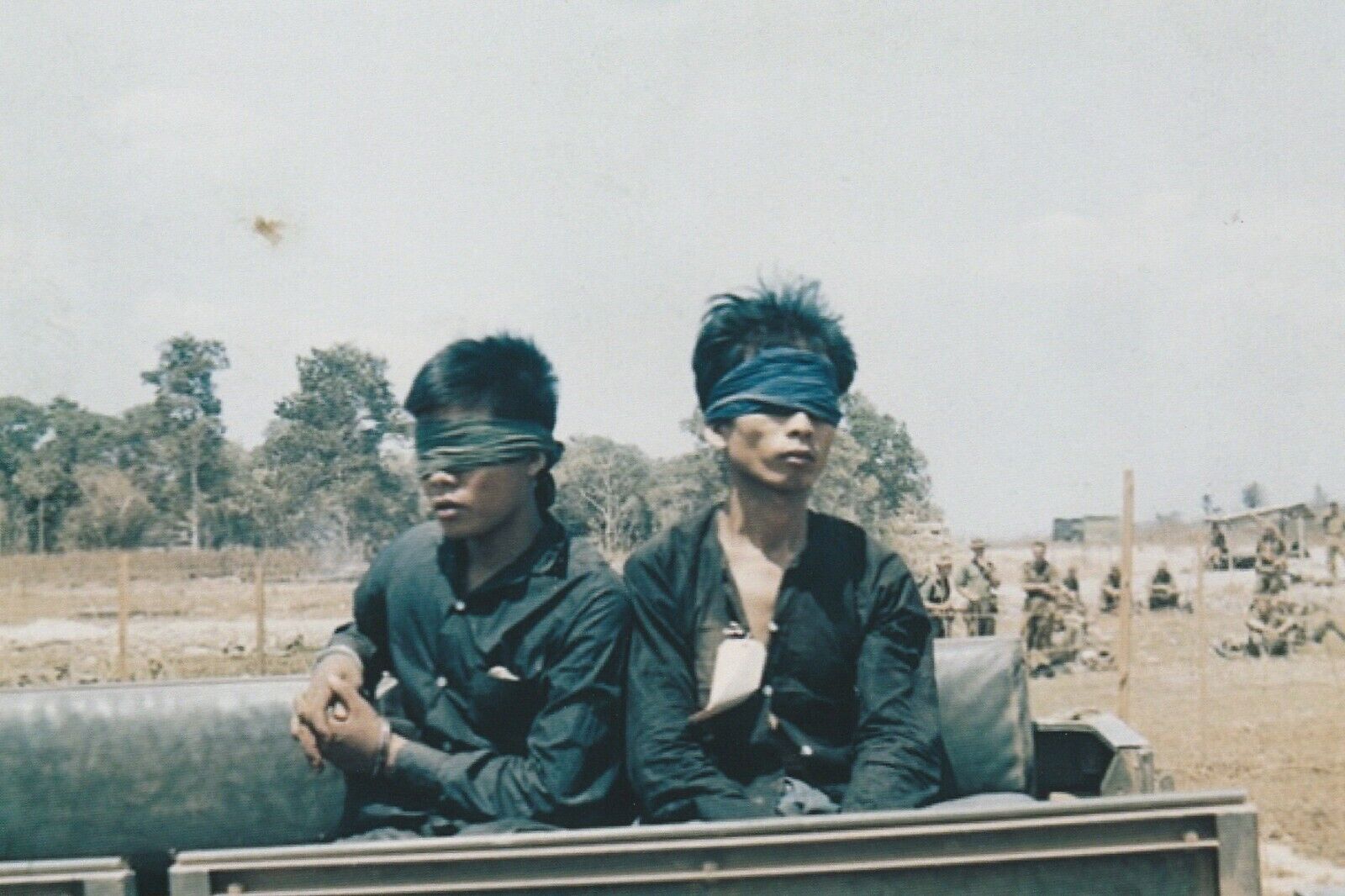 Vietnam  War  Photo --    Soldiers + Blind Folded VC Prisoners