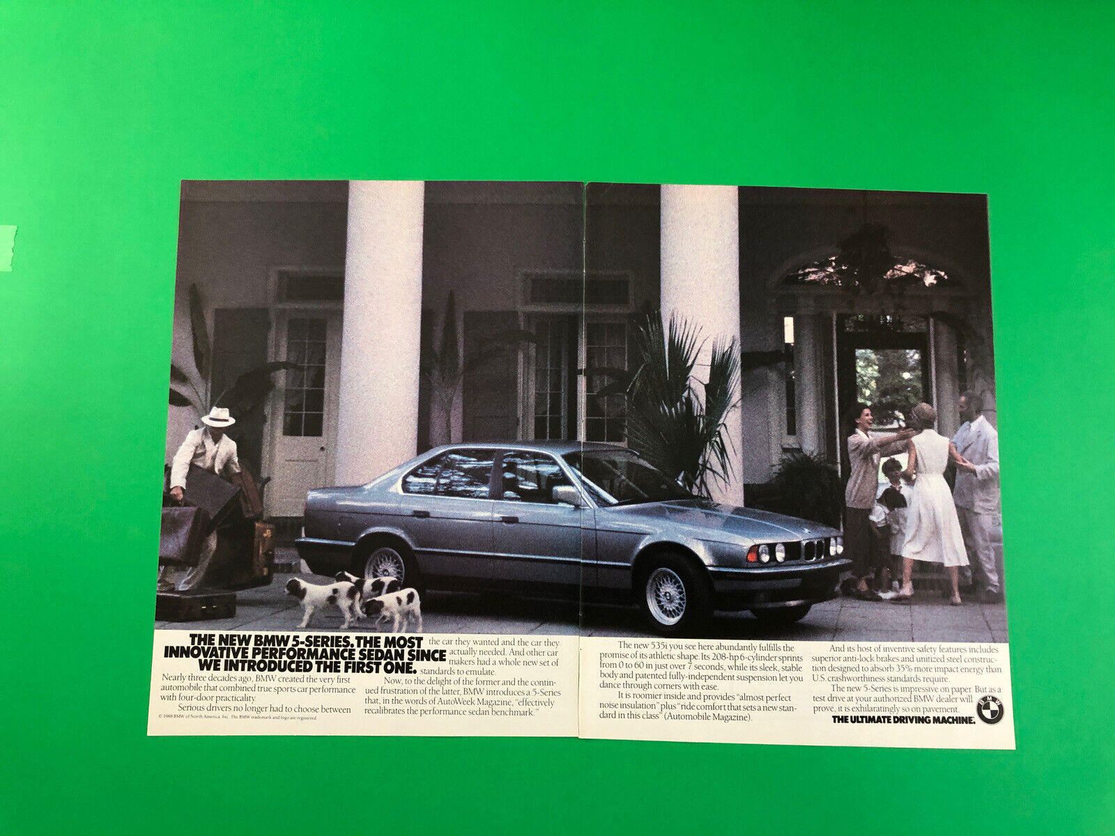 1988 BMW 535i ORIGINAL VINTAGE PRINT AD ADVERTISEMENT PRINTED 2 PAGE