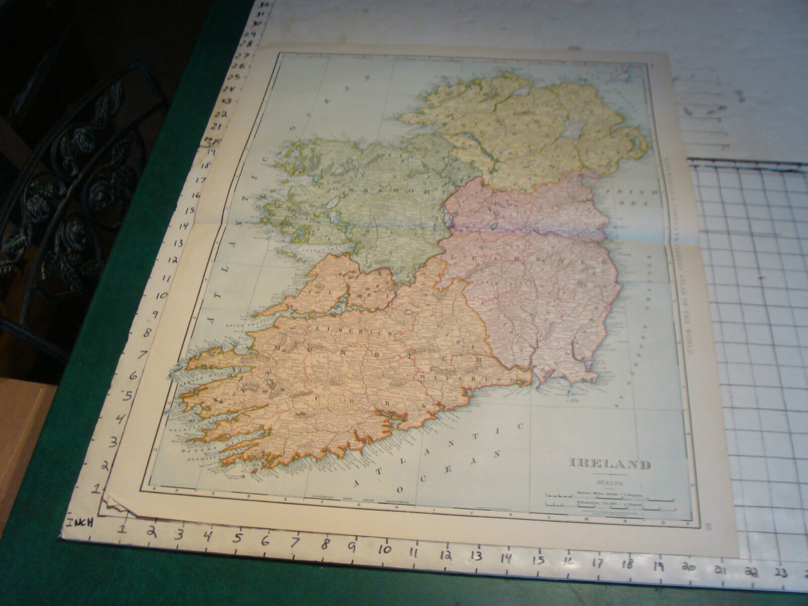 Vintage Original 1898 Rand McNally Map: IRELAND aprox 28 x 22\