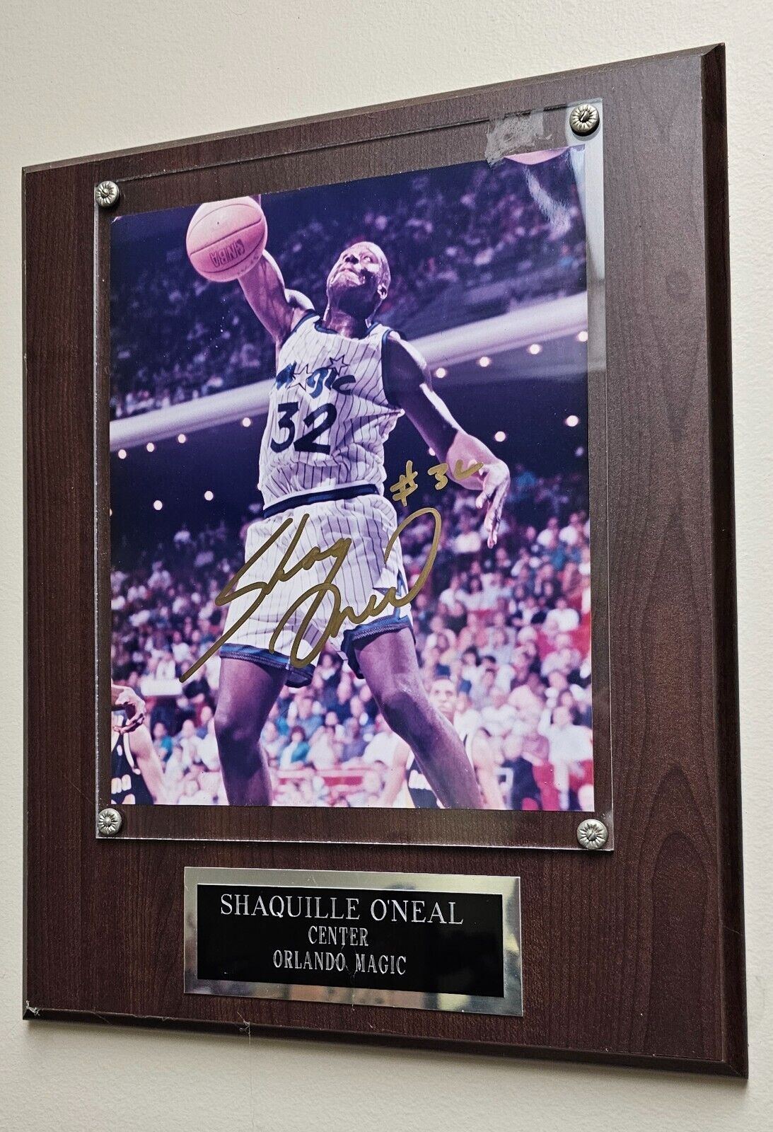Shaq Shaquille O\'Neal Signed Picture Autographed Mounted On Wooden Plaque COA