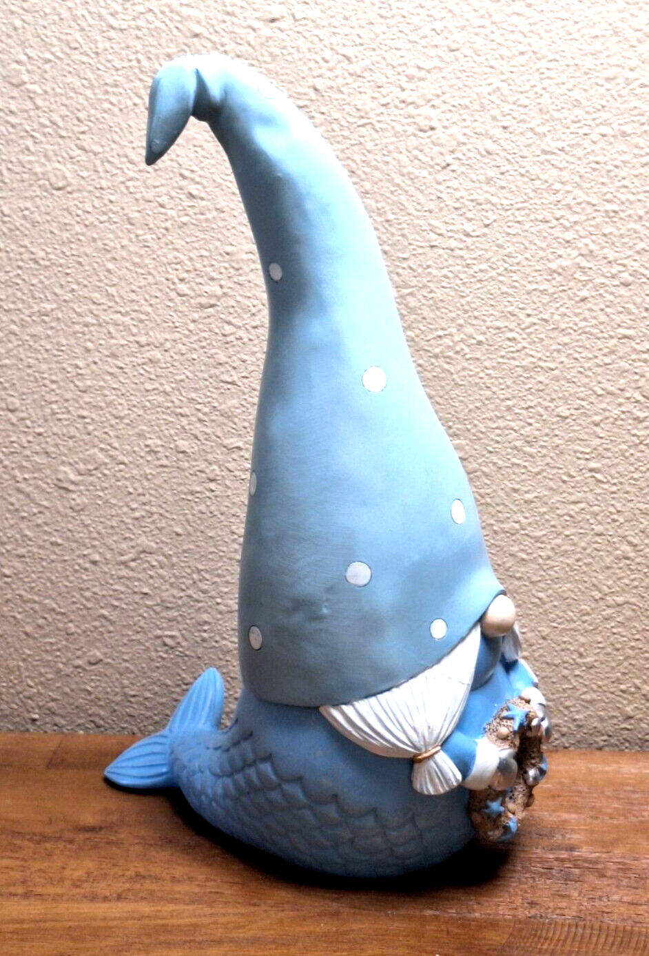 Gnome Mermaid Blue Figure, Large 11 ¾ in high - Resin Coastal Christmas Mermaid