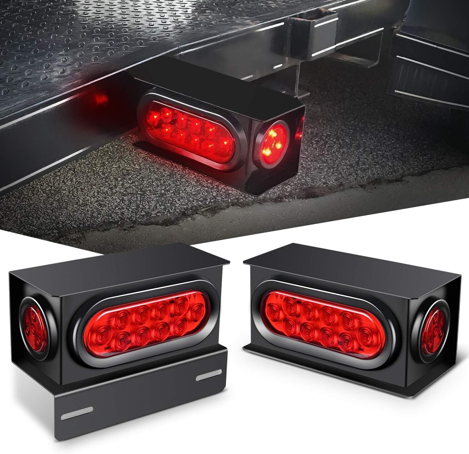Nilight - TL-34 2PCS Steel Trailer Light Boxes Housing Kit w/6Inch Oval Red LED
