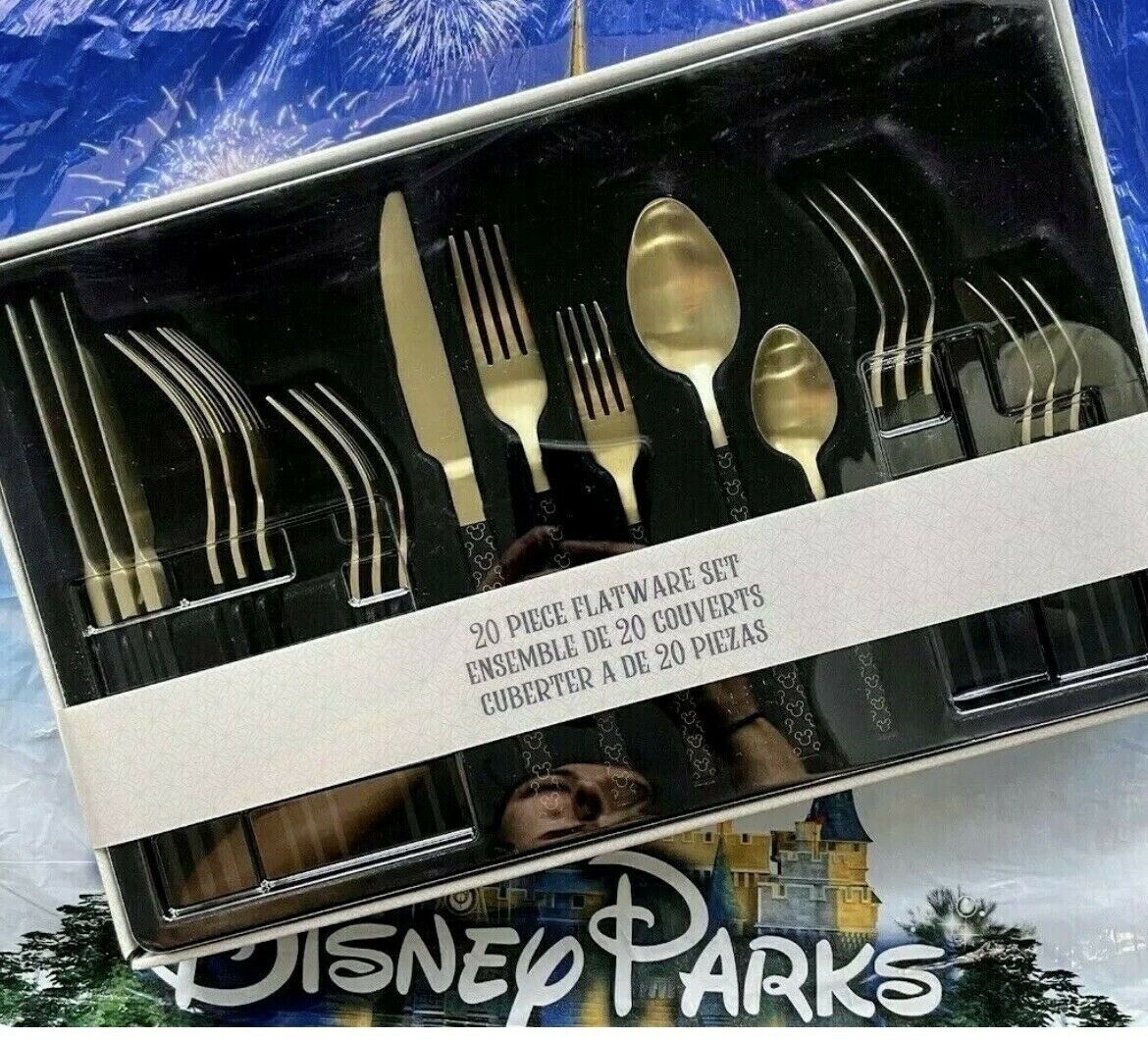 NEW 2021 Disney Parks 50th Luxe Mickey Icon Silverware Black Gold Flatware Set