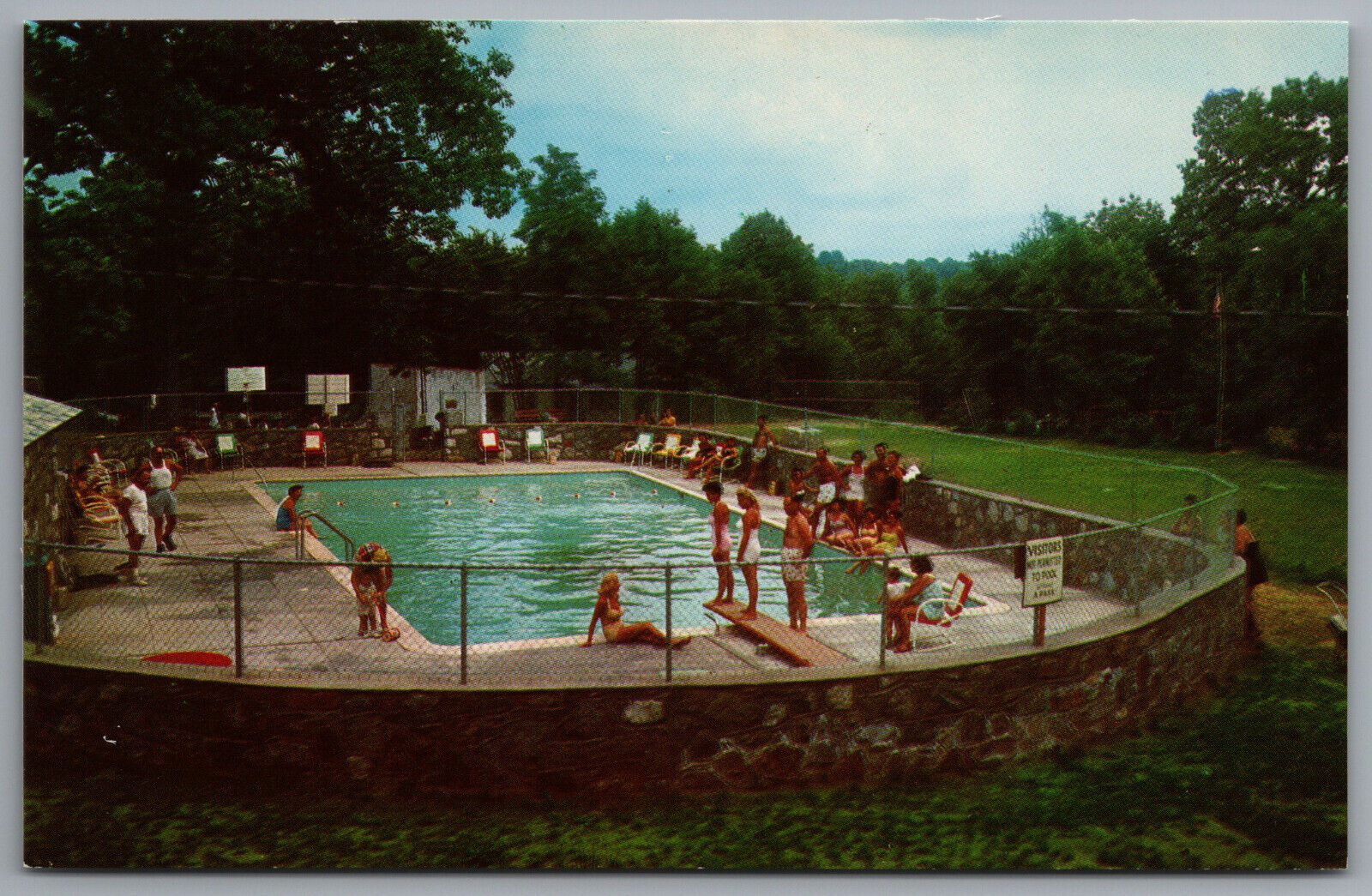 Lake Mohegan NY Tall Timber Camp Swimming Pool c1958 Postcard