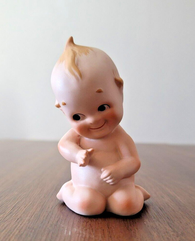 Vintage Lefton #228 Kneeling SHY POSE Kewpie Baby Doll BLUE-WING Bisque Figurine
