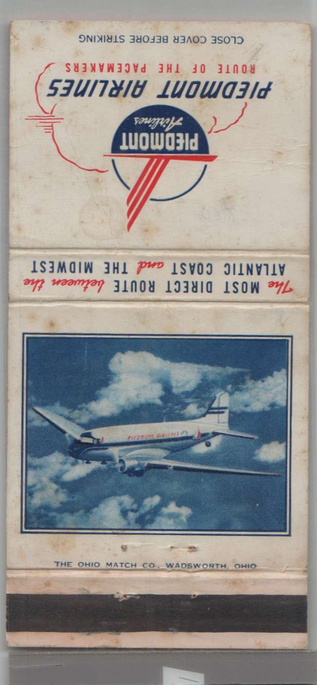 Matchbook Cover - Piedmont Airlines - Route Of The Pacemakers