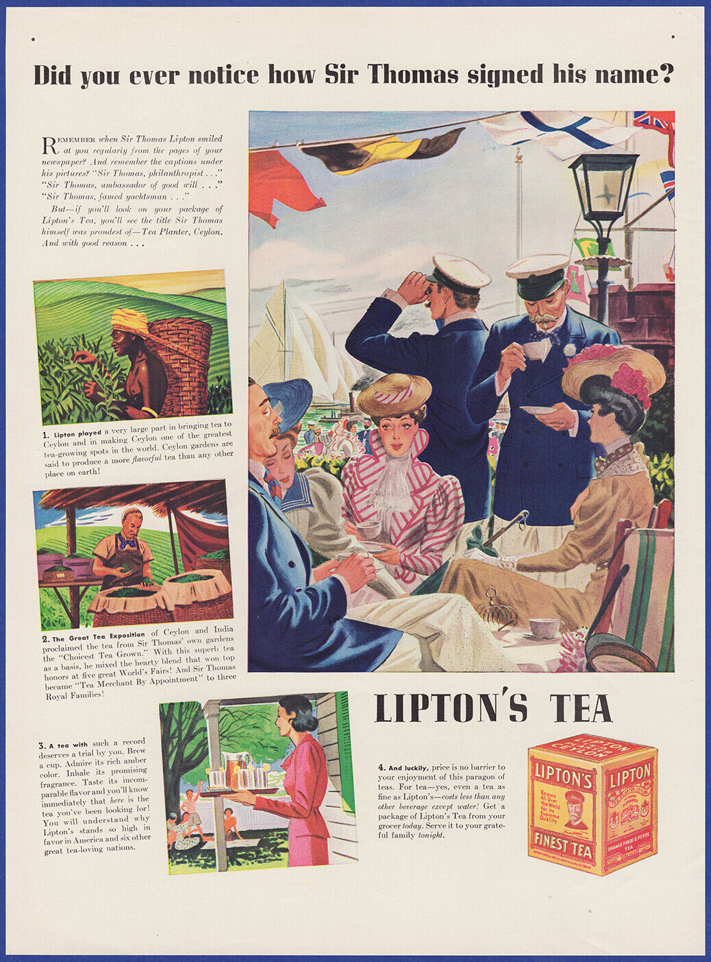 Vintage 1938 LIPTON\'S Tea Ephemera 30\'s Print Ad