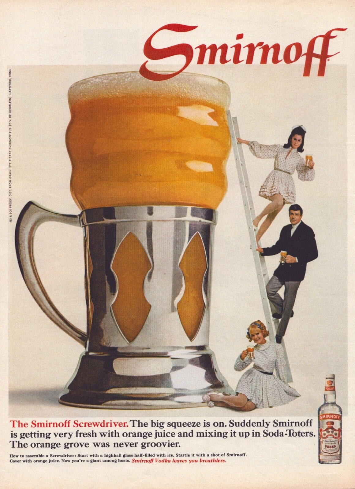 1968 Smirnoff Vodka Print Ad Orange Screwdriver Grove Never Groovier