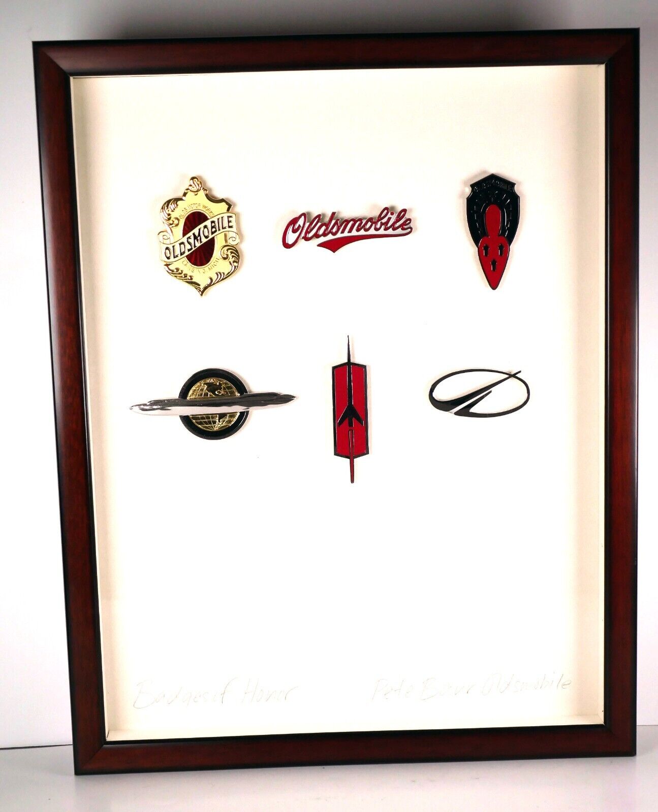 OLDSMOBILE Badges of Honor Dealer Display 6 Emblems Framed w/Paperwork