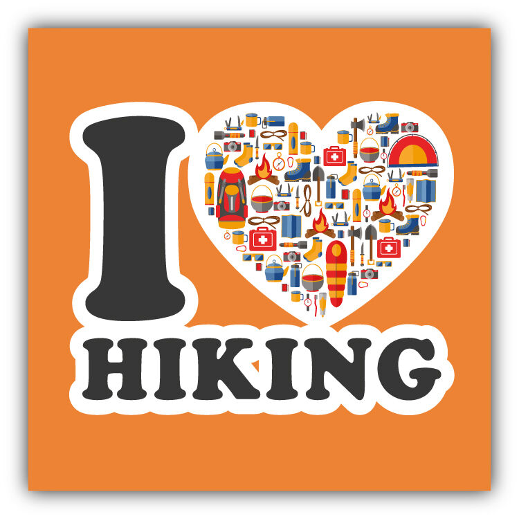 I Love Hiking Car Bumper Sticker Decal 5\'\' x 5\'\'