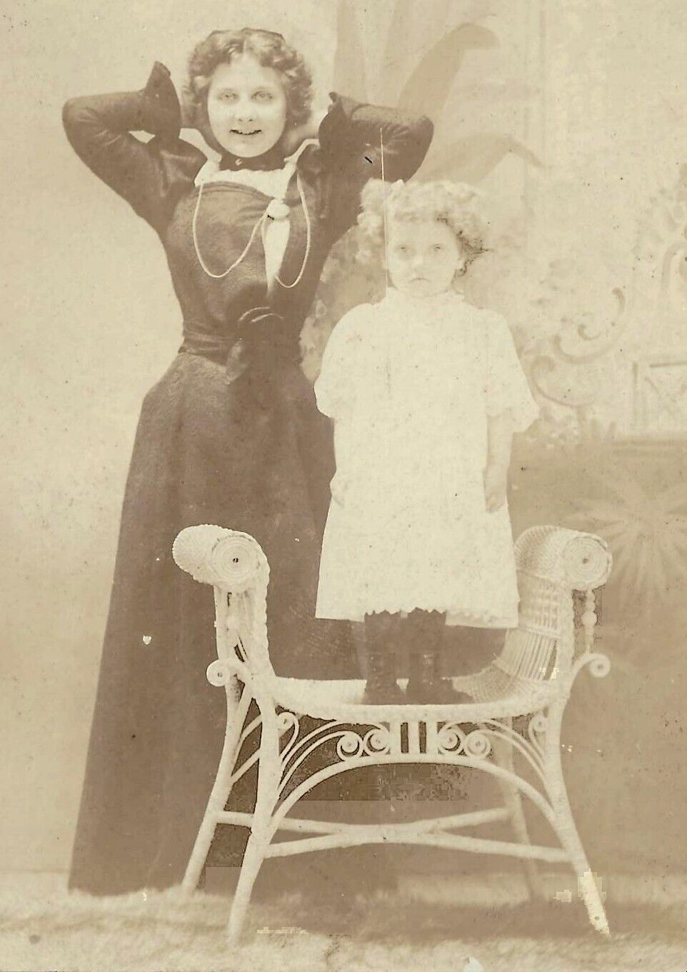 Old Cabinet Card Photo Woman & Child Unusual Pose Interesting