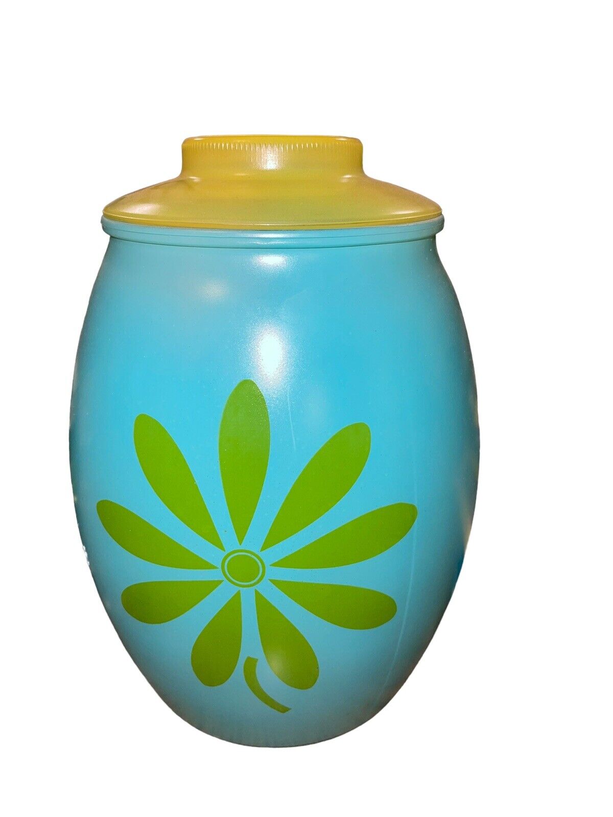 Vintage Bartlett Collins Turquoise Blue Green Daisy Cookie Jar w/ Yellow Lid